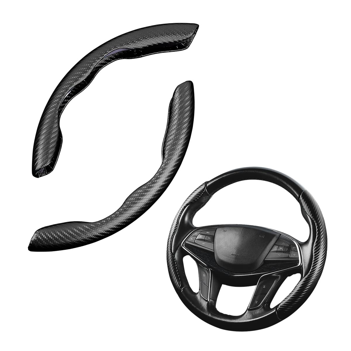 Steering Wheel Cover, 2Pcs Segmented Steering Wheel Protector, Carbon Fiber Anti-Slip And Durable Car Accessory, Universal Fit F