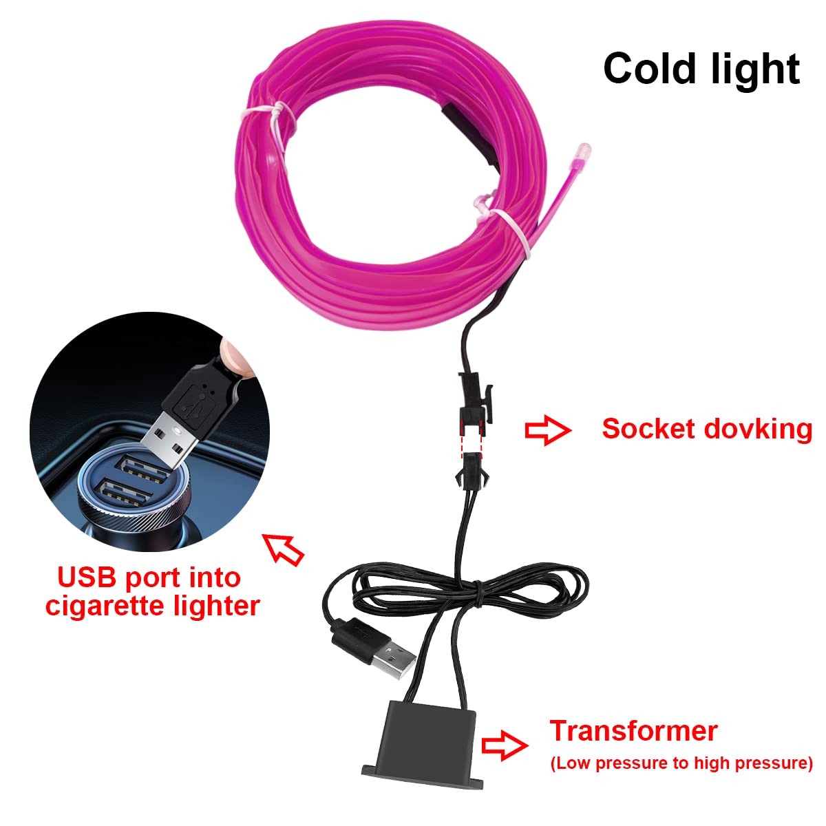 El Wire Interior Car Led Strip Lights, 10Ft/3M Usb Auto Neon Light Strip With Sewing Edge, Electroluminescent Car Ambient Lighting Kits With Fuse Protection, Car Decoration Accessories (Purple/10Ft)