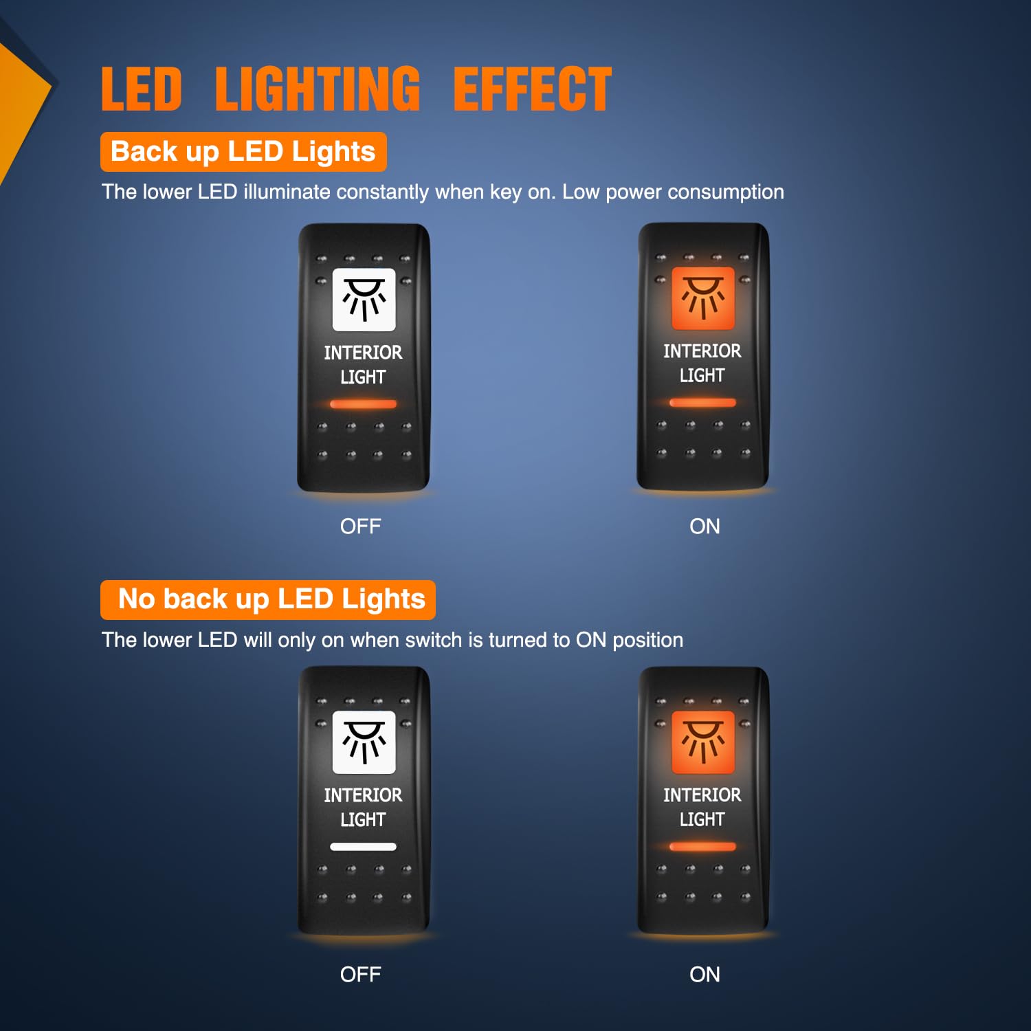 Nilight Utv Interior Light Rocker Switch On Off 5 Pin Spst Led Bar Toggle Switches W/Orange Backlit 12V 24V Compatible For Polar