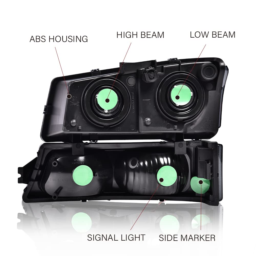 G-Plus Headlight Bumper Lamps Assembly Compatible With 03-06 Chevy Avalanche/03-07 Silverado 1500Hd/03-06 Silverado 2500Hd, Smok