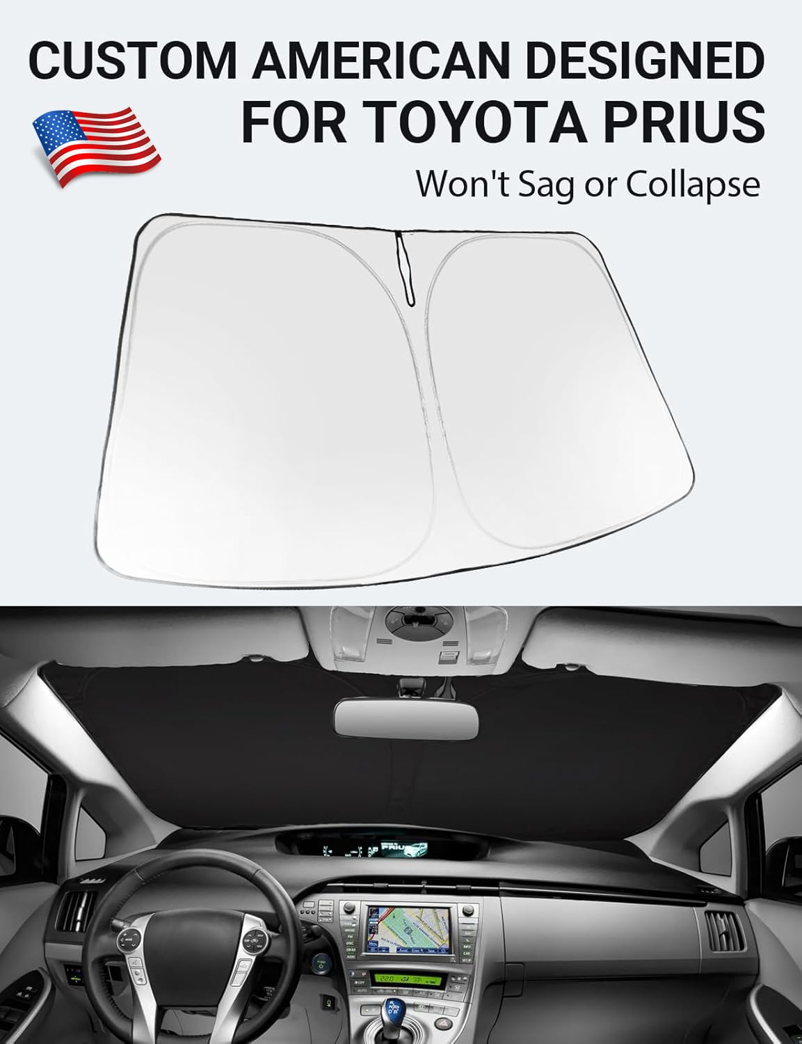 Proadsy 2025 Upgrade Windshield Sun Shade Custom Fit 2010-2015 Toyota Prius Foldable Front Sunshade Protector Sun Visor Blocks U