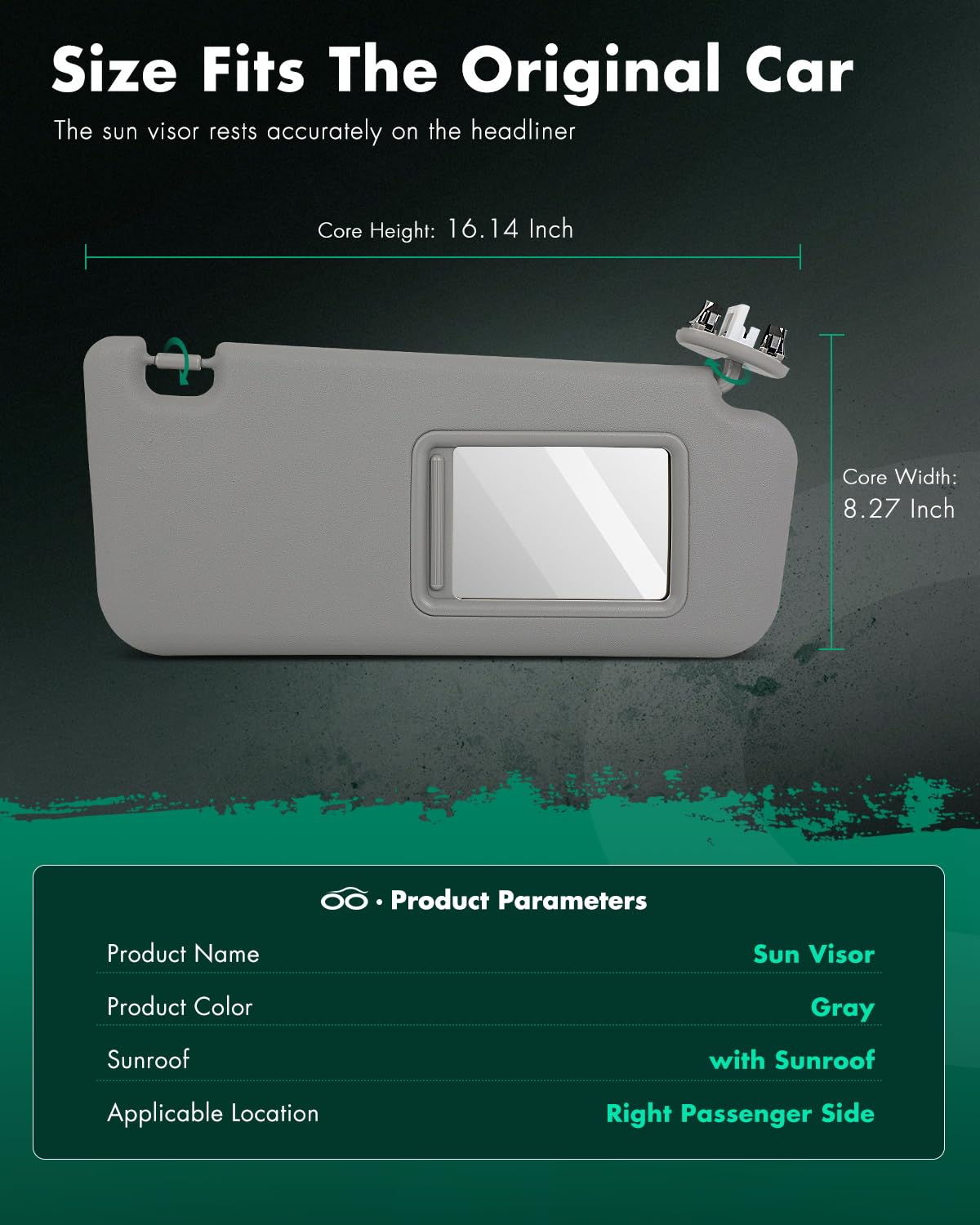 Scitoo Car Sun Visor Assbembly With Mirror Replacement For 2006-2012 For Toyota For Rav4 Gray With Sunroof(Right Passenger Side)