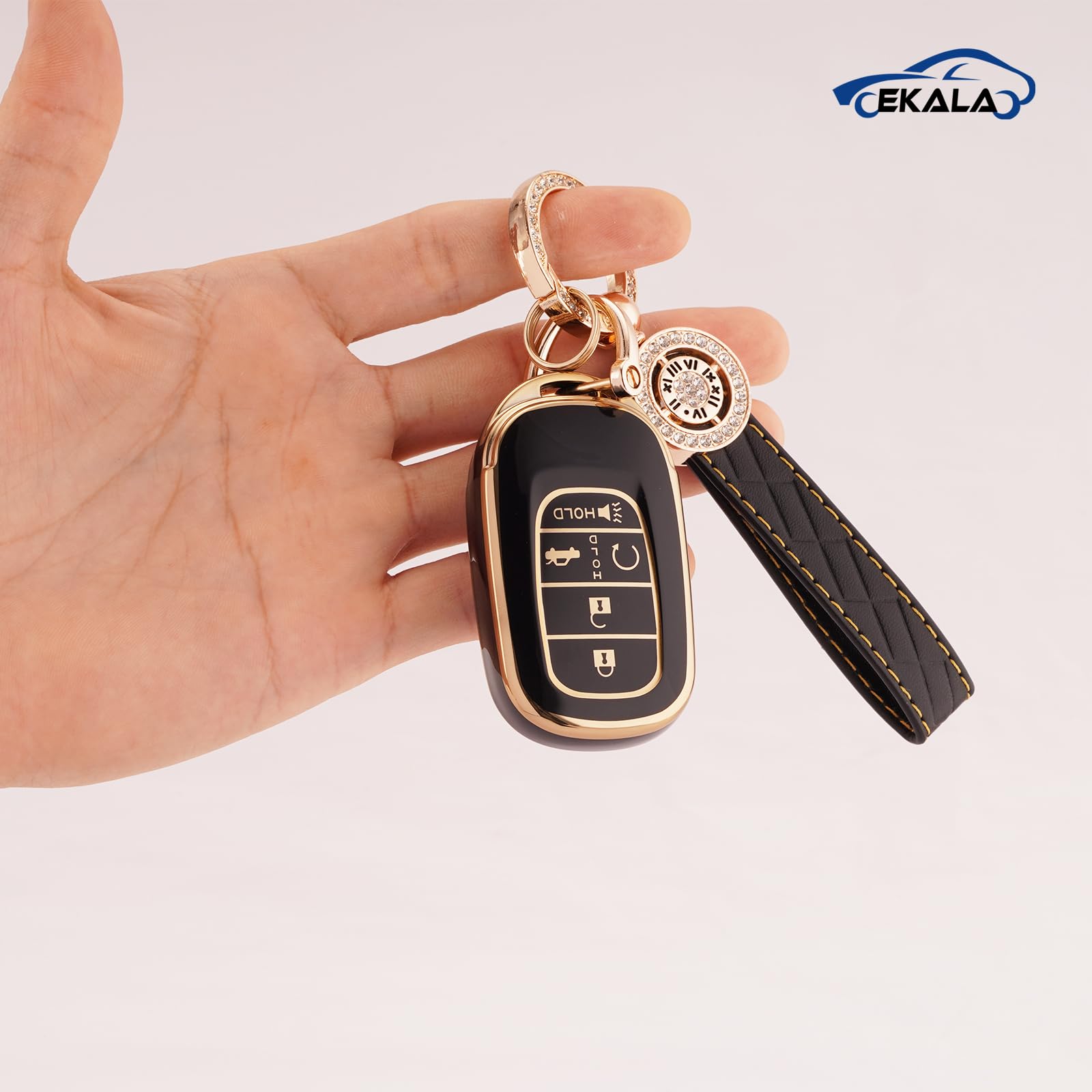 EKALA Honda Key Case with Leather Keychain, 5 Button Soft TPU Shells for 2023-2024 Honda Civic Accord Pilot CR-V HR-V Smart Key