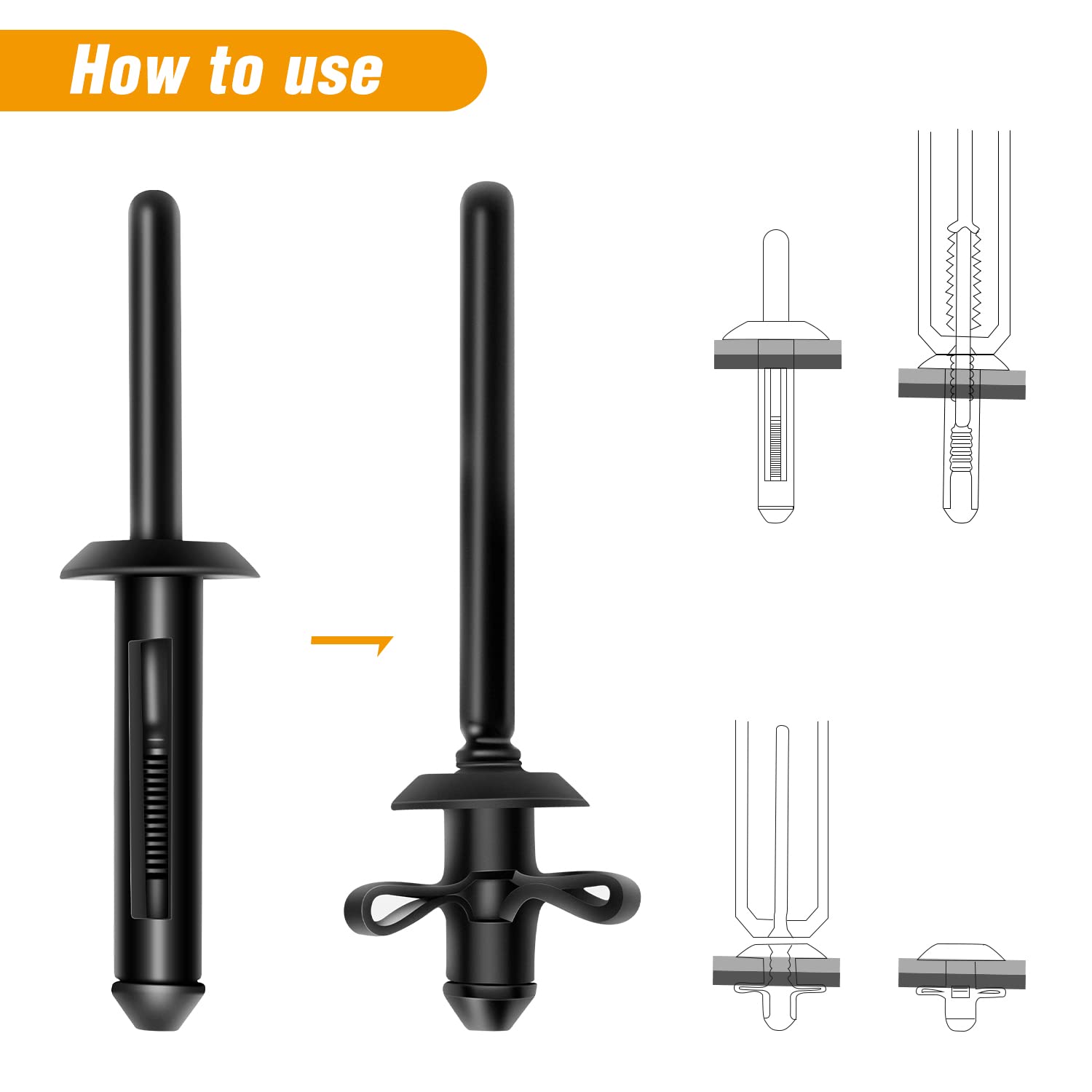 Gooacc 50Pcs 1/4'' Hole Nylon Blind Rivets Fender Flare Bumper Door Trim Plastic Rivet Retainer Compatible With Chrysler 6501559