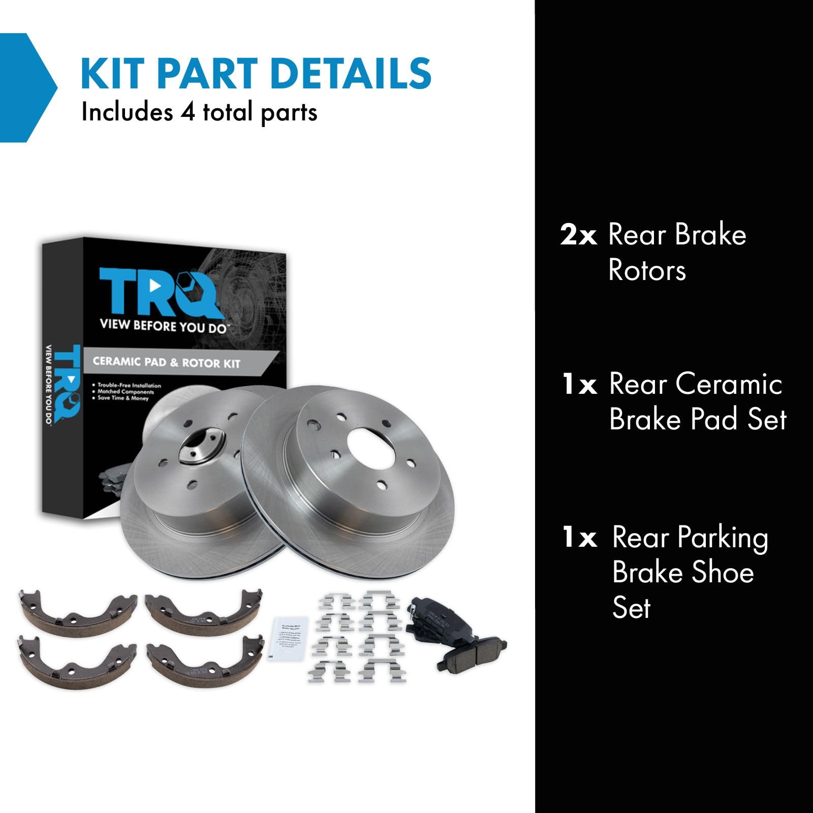 Trq Rear Brake Pad & Rotor Kit Brake Pads Brake Rotor Parking Brake Shoe Set Ceramic Compatible With 2003-2005 Infiniti Fx35 Fx4