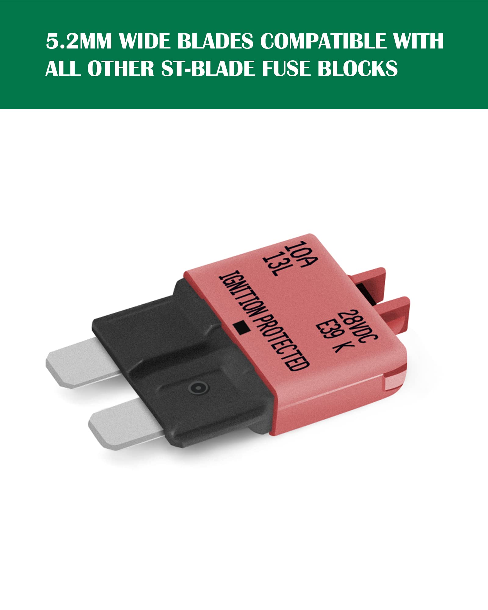 Lenkrad 10 Amp Resettable Fuse Breaker Fuse Low Profile Atc/Ato 10A Manual Reset Fuses 12V-32V Dc, 5 Packs