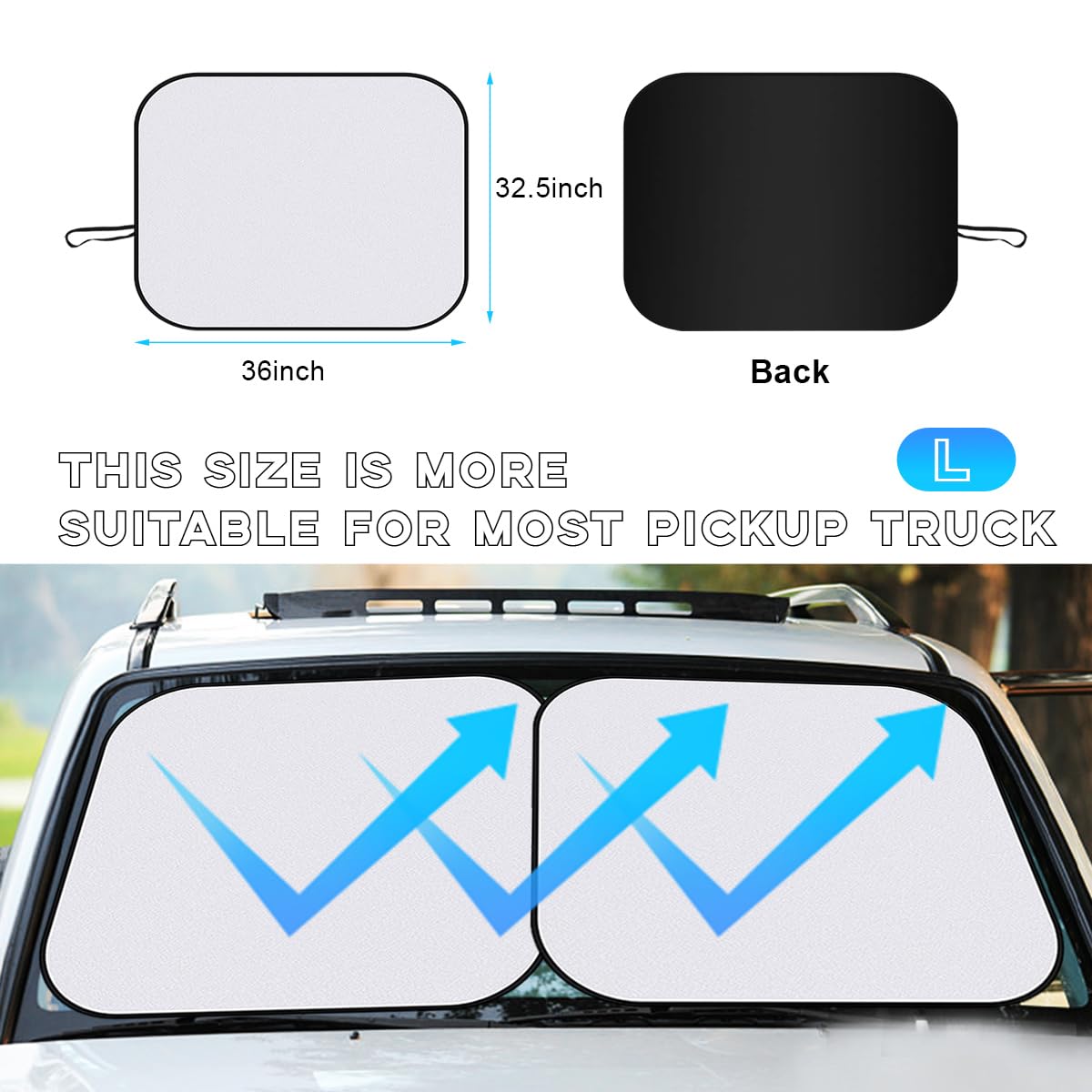 Ziciner 2 PCS Car Windshield Sun Shade, Auto Sun Heat and UV Rays Blocker, 33''  36'' Foldable Automotive Front Window Sunshade