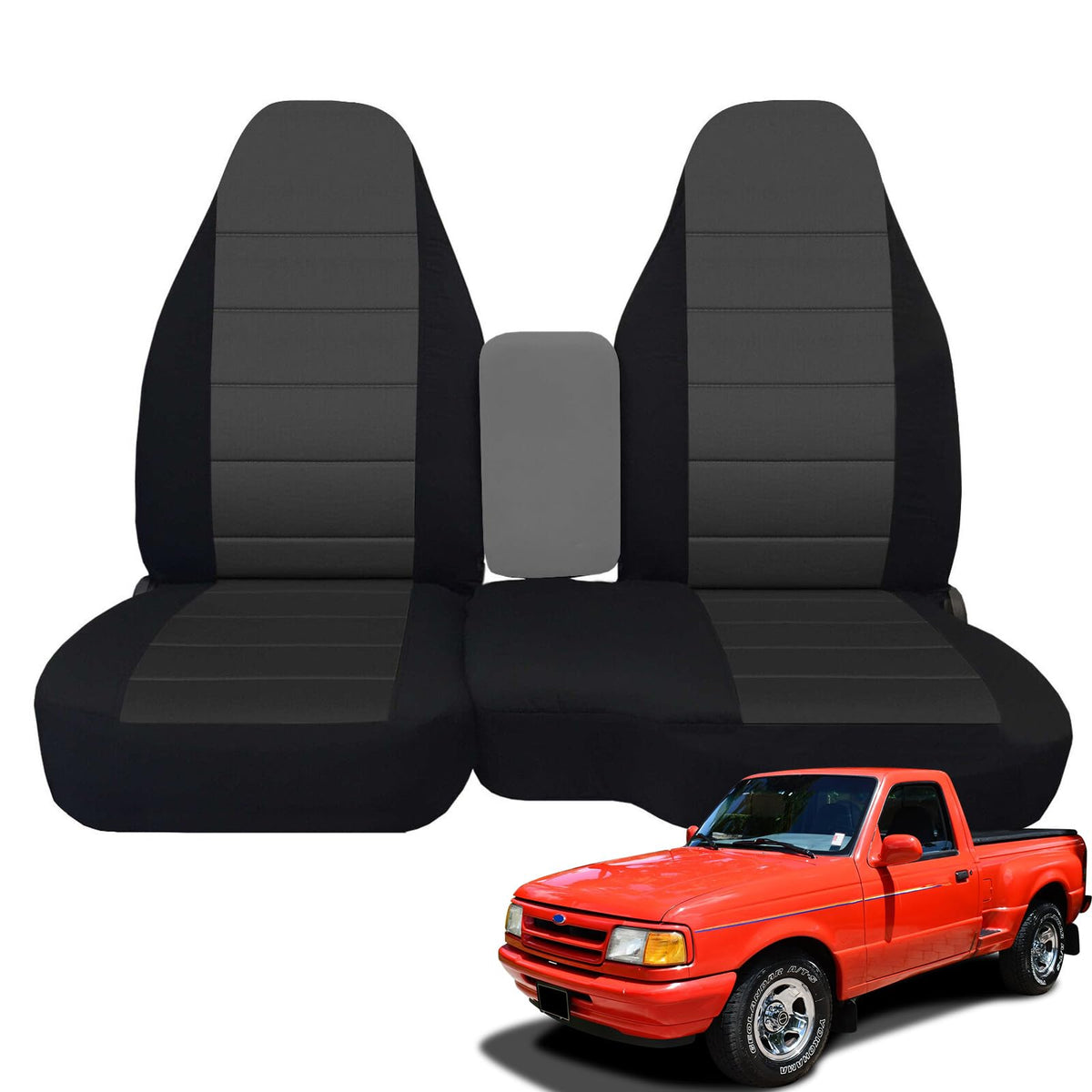 Custom-Fit Front Seat Covers Without Console Replace for 1991-1997 Ford Ranger Pickup 60/40 High Back Seats, Knitted Fabric Comp