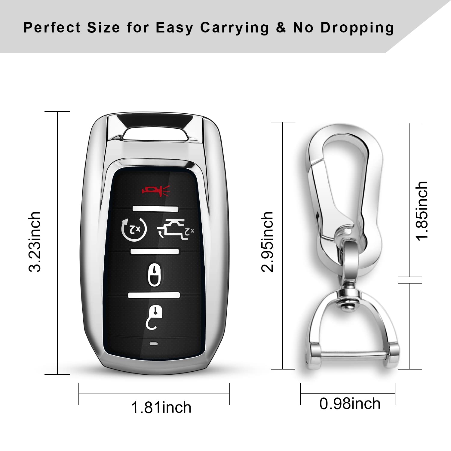 Qbuc For Ram Key Fob Cover With Keychain Clip Soft Tpu Key Case Compatible With 2019 2020 2021 2022 Dodge Ram 1500 2500 3500 4500 5500 Smart Remote Accessories (Silver)