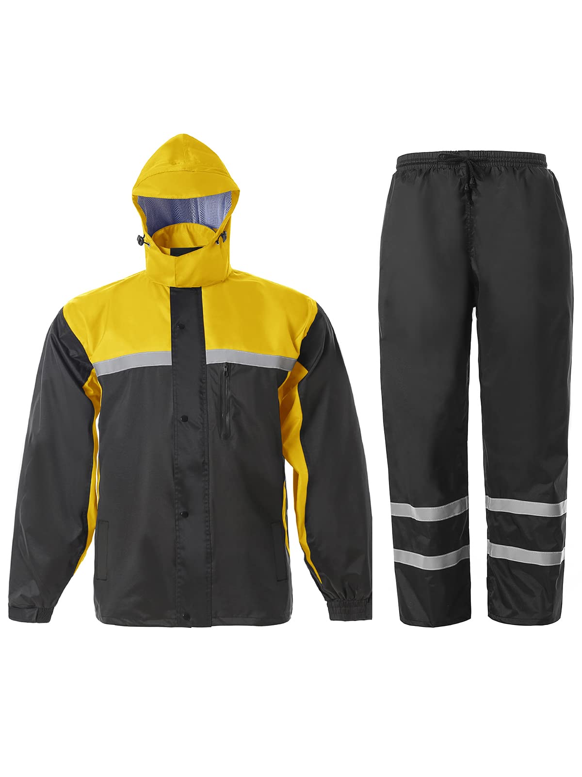 Saphirose Men'S Rain Suit High Visibility Reflective Work Rain Jacket Pants For All Sport Farm Fishing Motorcycle (Black/Yellow,Xx-Large)