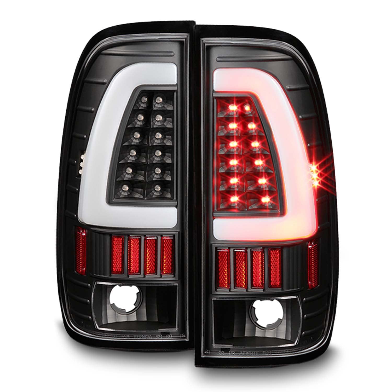 Akkon - For 1997-2003 Ford F150  1999-07 F-Series Super Duty Led Tube Style Black Taillights Taillamp Pair Set