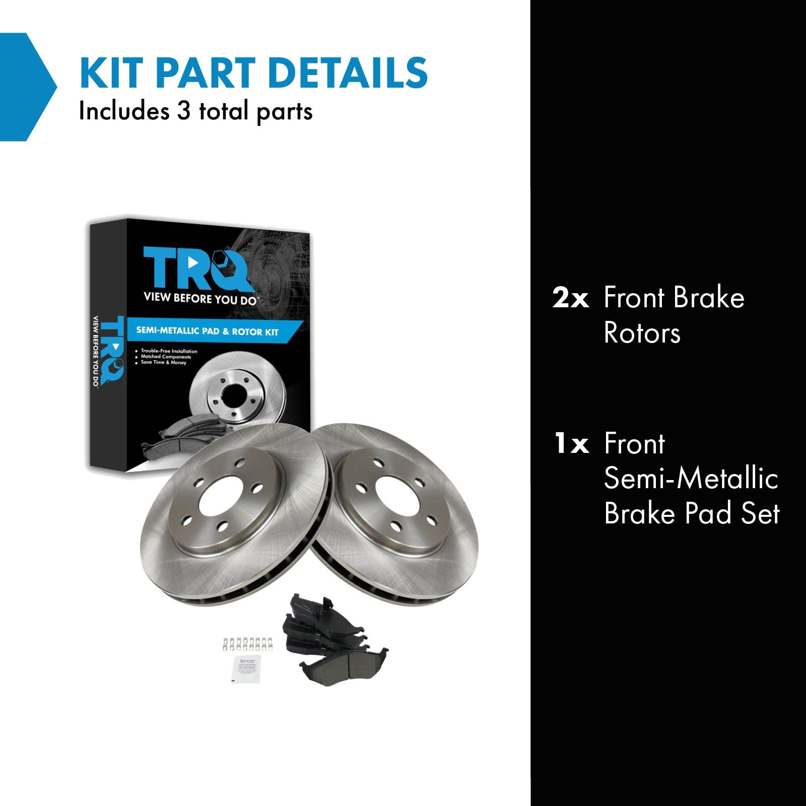 Trq Front Brake Pad & Rotor Kit Brake Pads Brake Rotor Semi-Metallic Compatible With 1996-2000 Dodge Caravan Plymouth Voyager