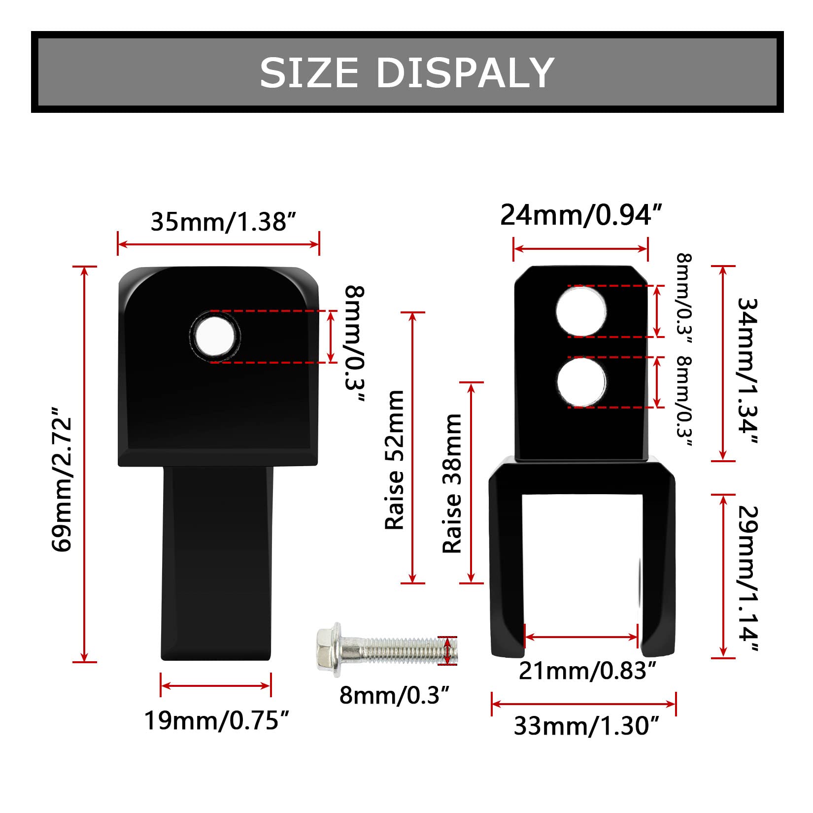 M8 8Mm Rear Shock Extender Absorbers Universal Motorcycle Riser Heightening Adapter High Damping Device Thicken Pad Chassis Extender Taper Riser With Screws(Black)
