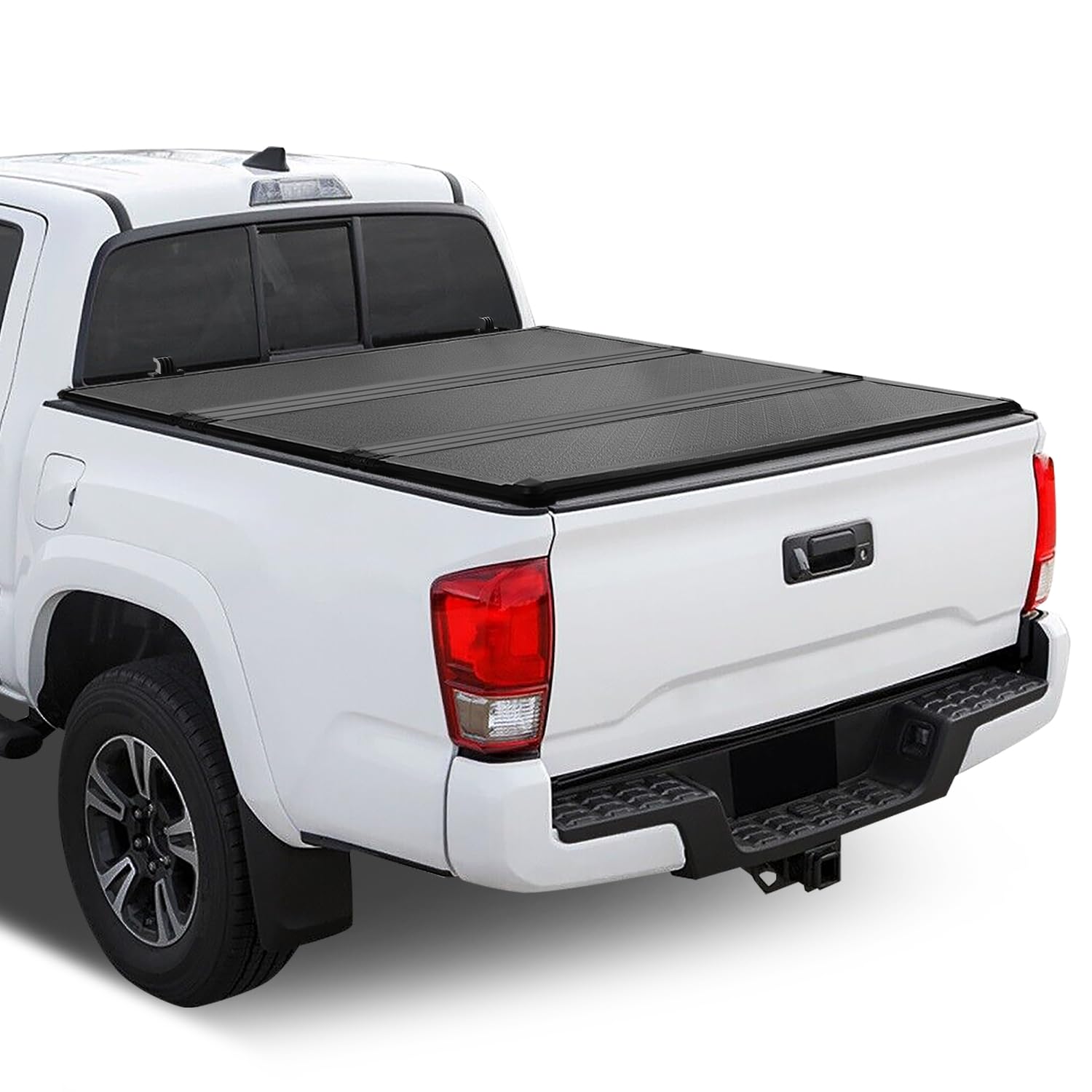 Auto Dynasty Frp Hard Tri-Fold Truck Bed Tonneau Cover Compatible With 2016 2017 2018 2019 Toyota Tacoma 5Ft Bed, Black Powderco