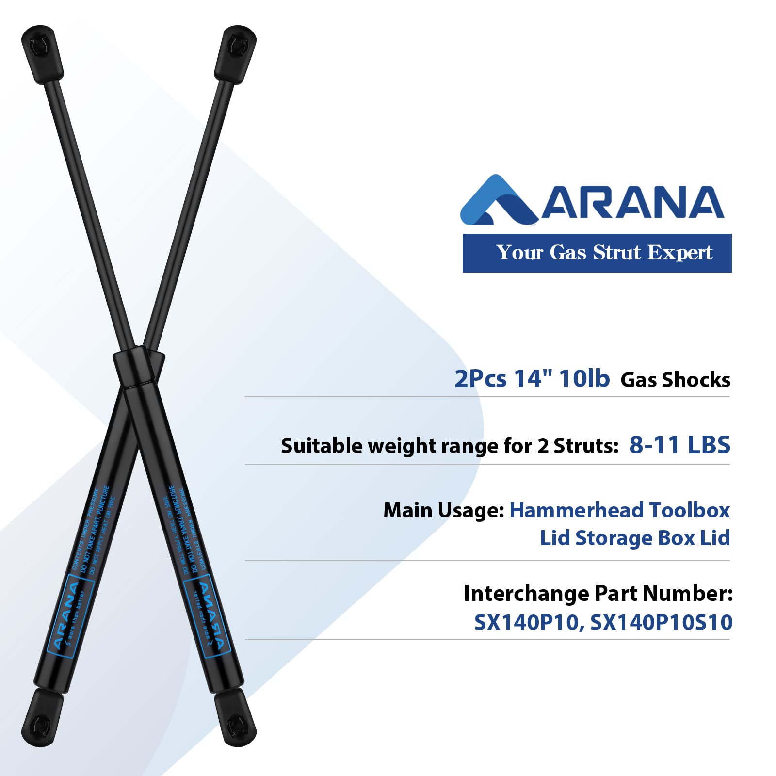 Arana Sx140P10 14 Inch 10Lb Gas Struts Spring Shocks Sx140P10S10 Lift Support For Tool Box Lid Camper Shell Window Truck Cap Cab