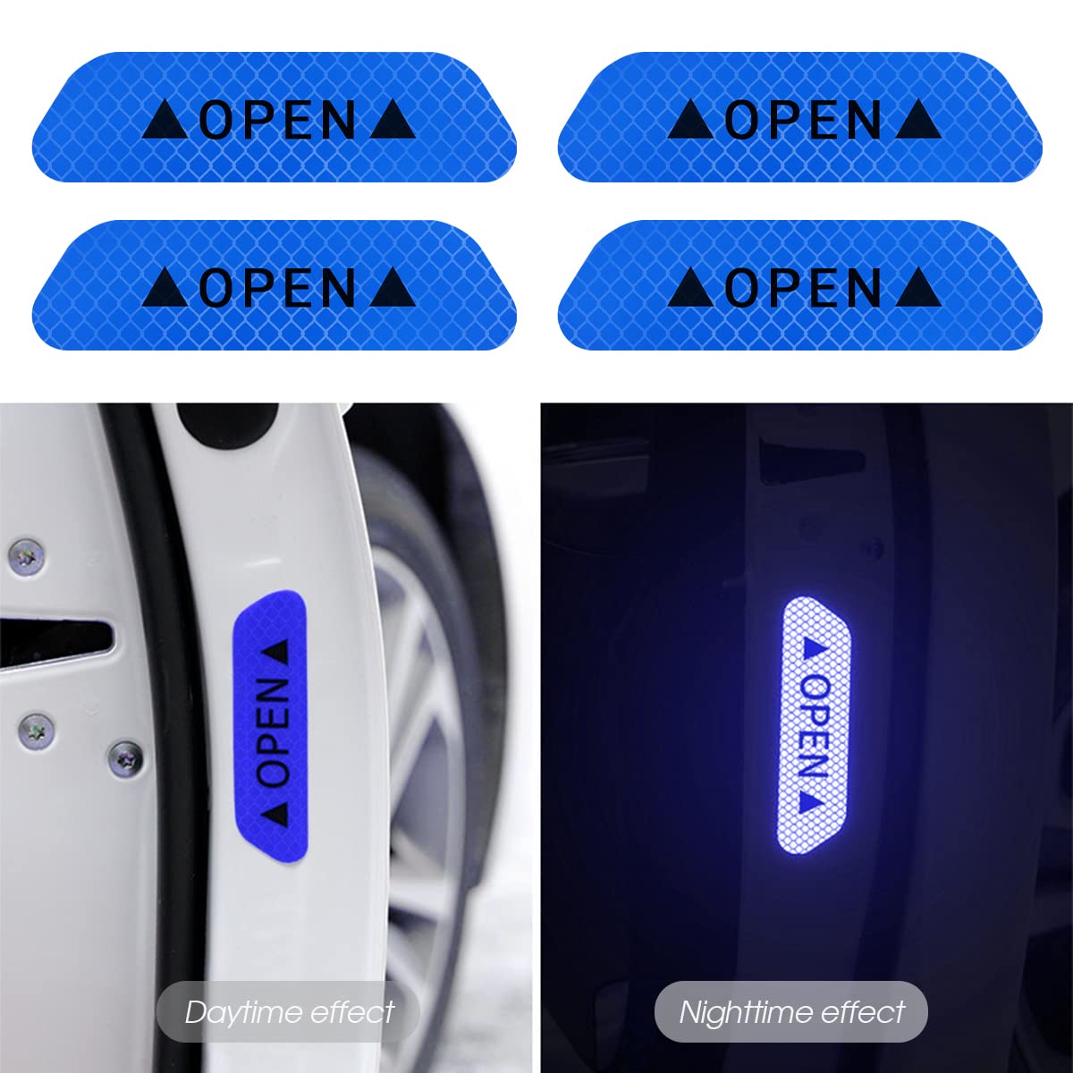 4Pcs Reflective Open Warning Stickers For Car Door, Night Visibility Auto Safety Prompt Decals, 3.6 Inch Anti-Collision Protecti