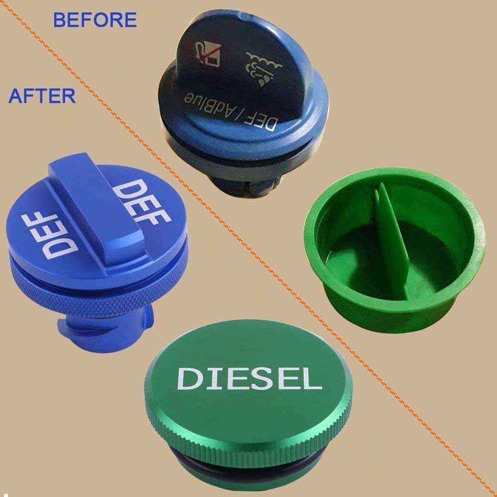 Aluminum Fuel Cap Combo Pack,Diesel Fuel Cap For Dodge - Magnetic Green Diesel Fuel Cap And Non-Magnetic Blue Def Cap For 2013-2018 Dodge Ram Diesel Trucks 1500 2500 3500