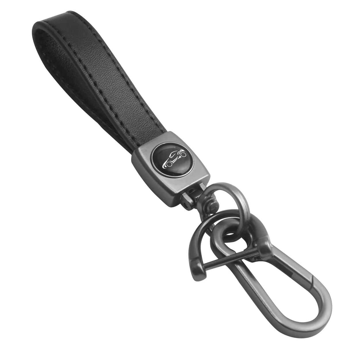 FUYEJIA Leather Car Key chain Universal Key Fob Keychain Heavy Duty Metal Key Chain Holder,Rotatable Snap Swivel and Anti-Lost D