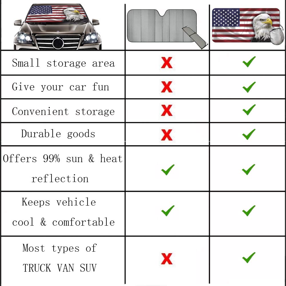 Tdcqqgqq Bald Eagle American Flag Car Windshield Sun Shades, Suv Truck Sun Shade, Uv Protection, 63 L X 33.5'' W