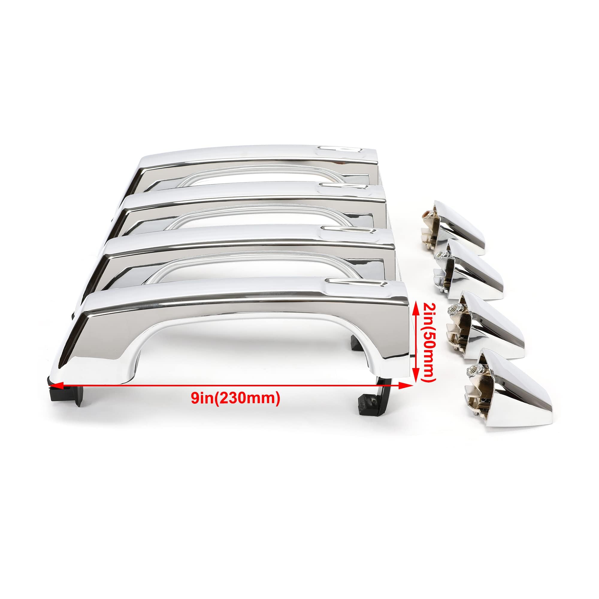 ECOTRIC Exterior Door Handle W/Cap Replacement Compatible with 2006-2010 Hummer H3 & 2008-2010 Alpha & 2007-2009 H3 X & 2009-2010 H3T Replacement Part Number 25832249 FDH010179 Set of 4 Silvery