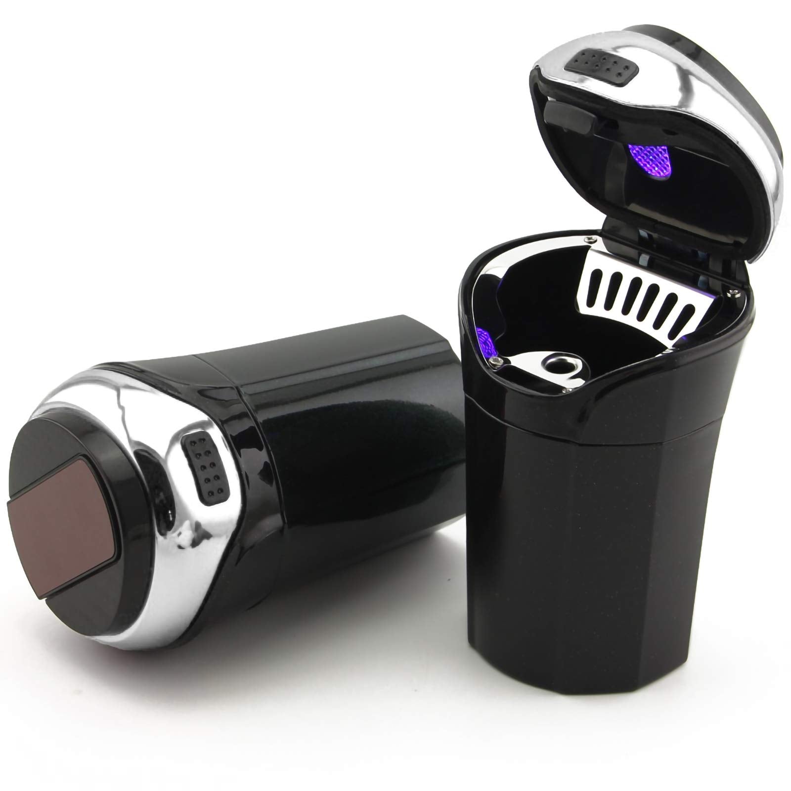 Takavu Car Ashtray (1-Pack), Easy Clean Up Detachable Stainless Car Ashtray With Lid Blue Led Light And Removable Lighter For Mo