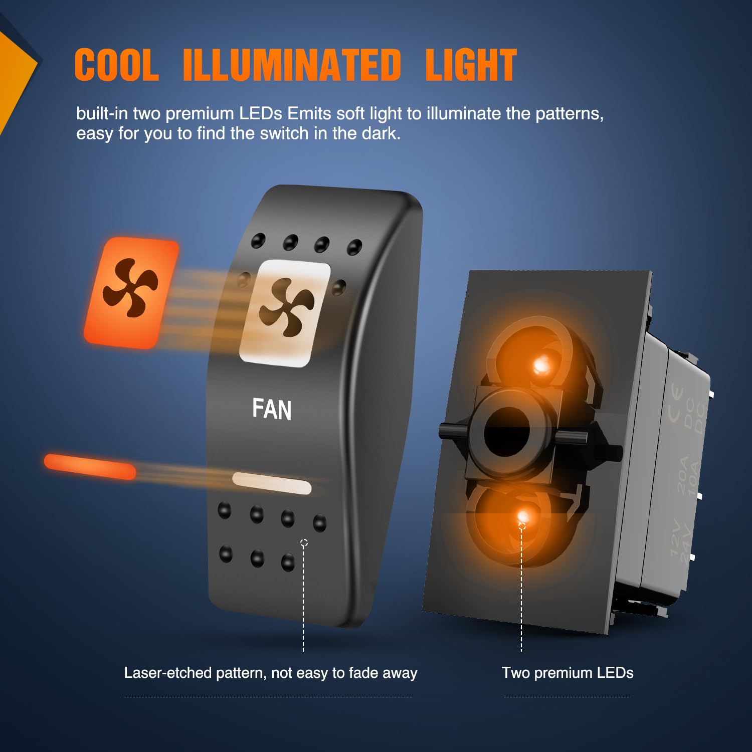 Nilight Utv Fan Rocker Switch On Off 5 Pin Spst Led Light Bar Switches W/Orange Backlit 12V 24V Toggle Compatible For Polaris Rz