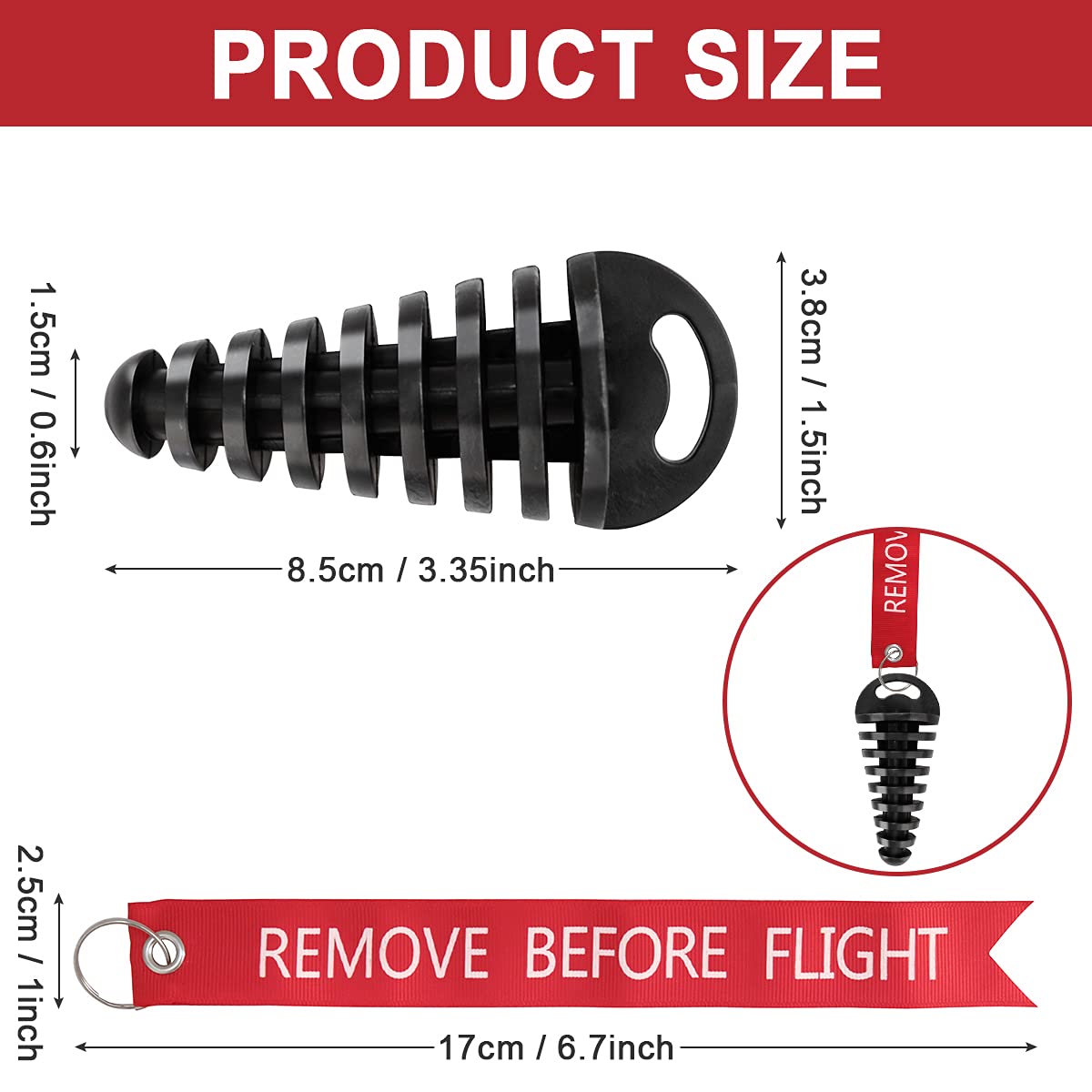 Muffler Exhaust Wash Plug, Hoedia 2 Pack Wash Plugs With 2 Streamers, Fit Most 2 Stroke Motorcycle Bikes With Rubber Exhaust Silencer (0.6-1.5 Inch)