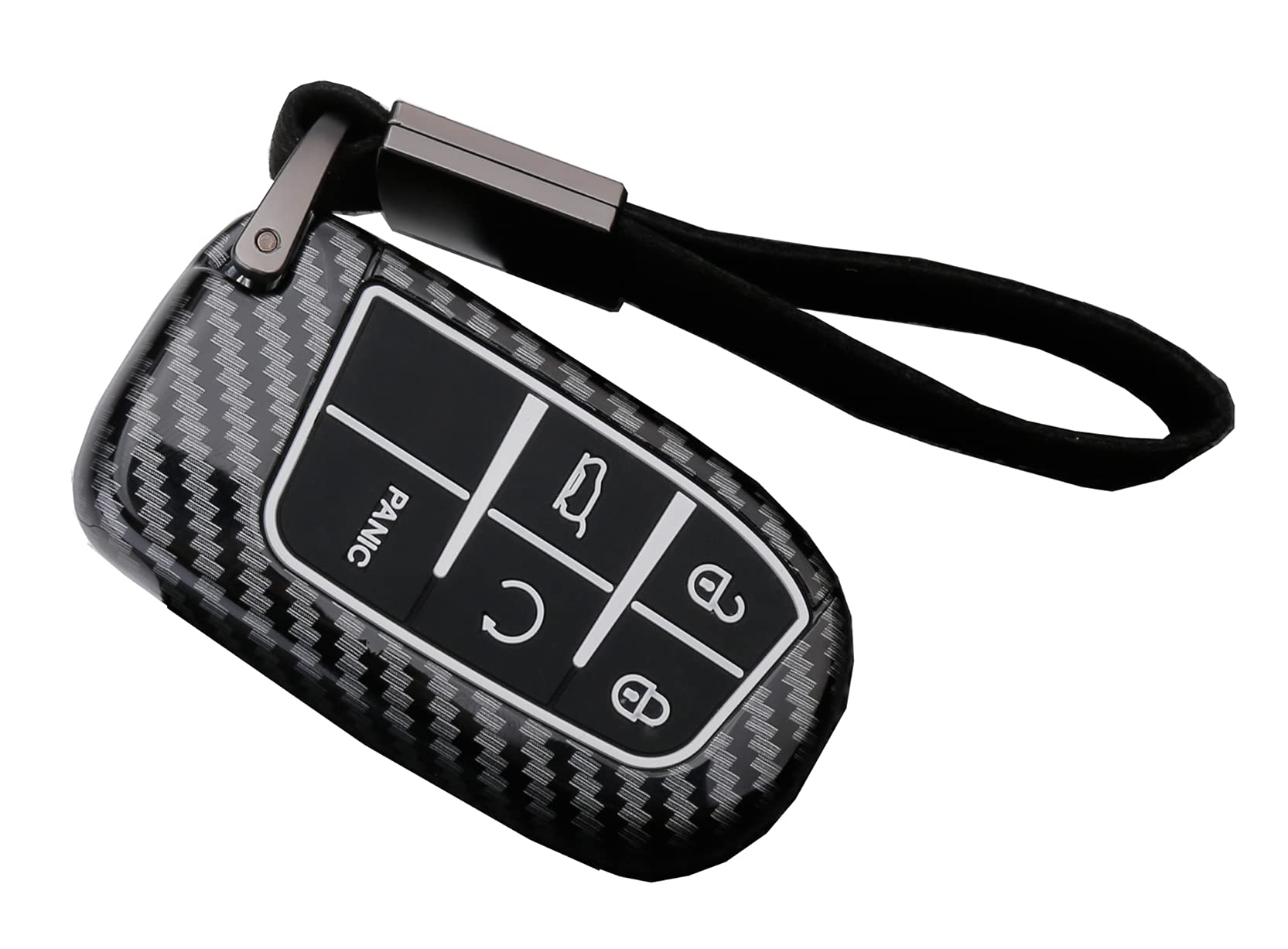 Key Fob Cover Case For Jeep Grand Cherokee Renegade Chrysler 200 300 Dodge Ram Durango Charger Challenger Journey Dart Fiat 5 Buttons Keyless Entry Remote Case Holder Abs Carbon Fiber Pattern (Black)