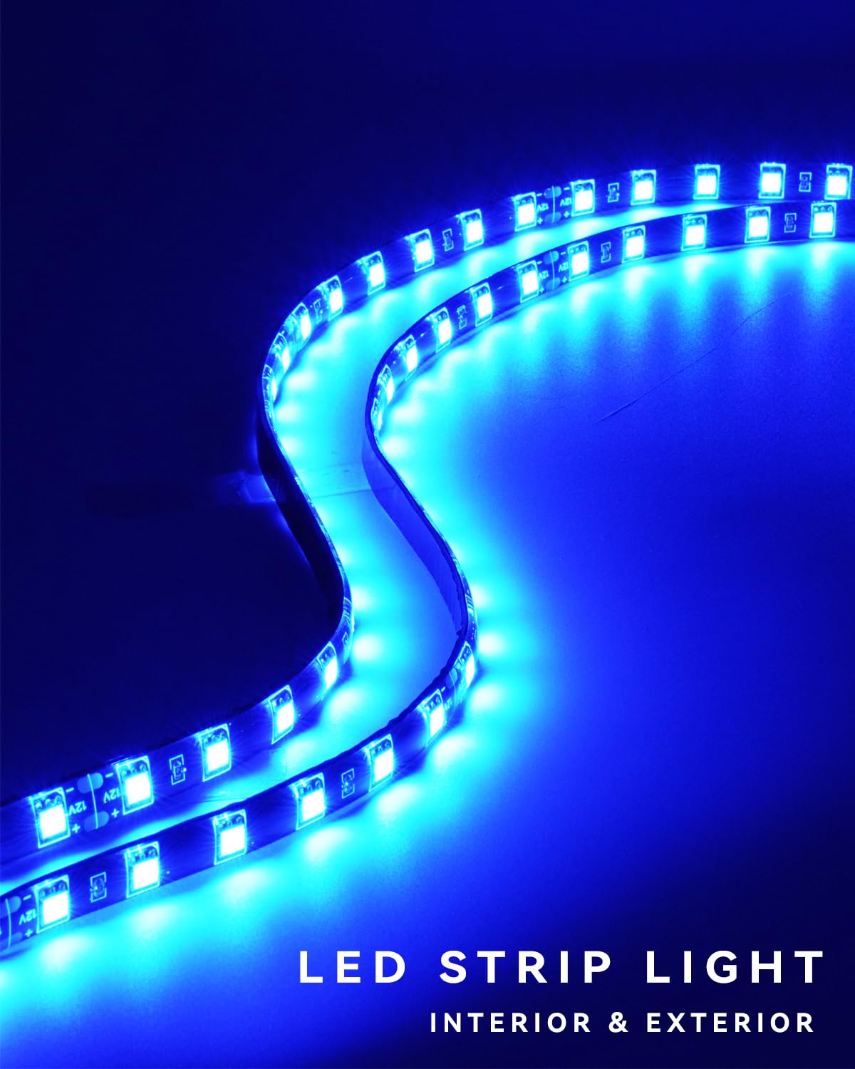 Car Led Strip Lights 24' Connectable Blue Led Light Strips For Cars Interior Lights Boat Marine Golf Cart Trucks Waterproof Led Strip 12V, 4Pack