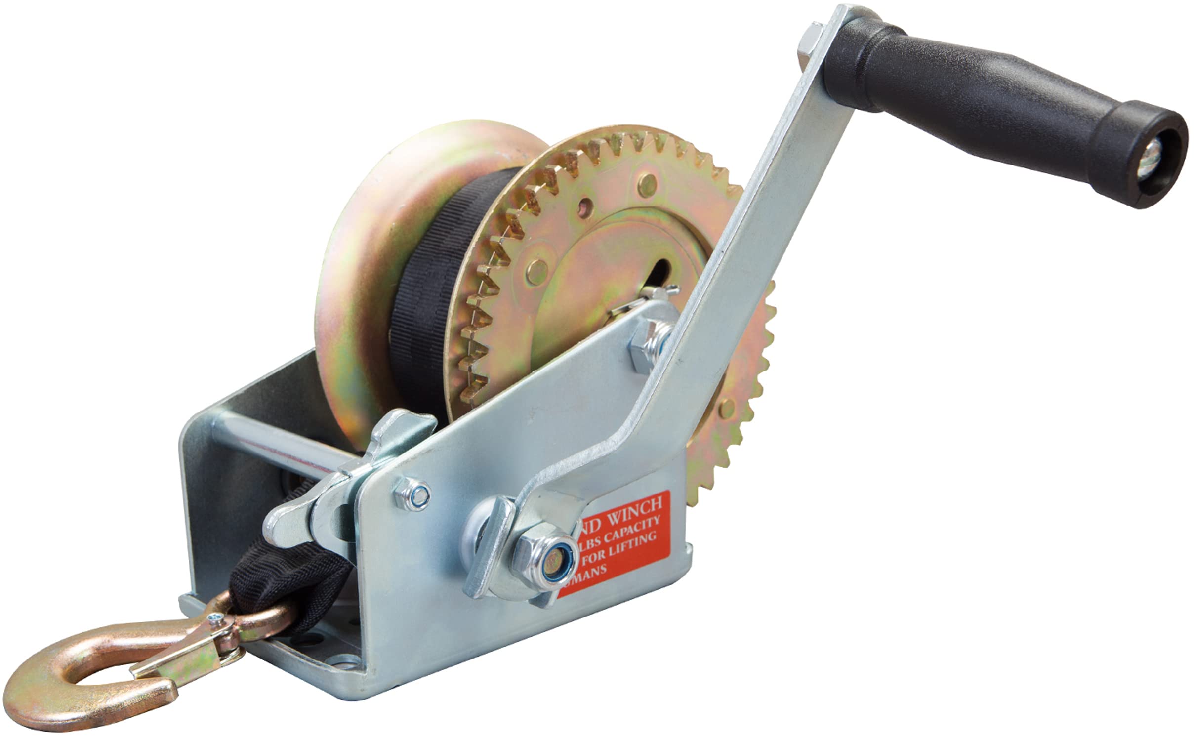 BIG RED ATRT1161SR Torin 1600lbs Capacity Heavy Duty Steel Cable Manual Hand Crank Winch with 32.8ft Nylon Strap and Two-Way Rat