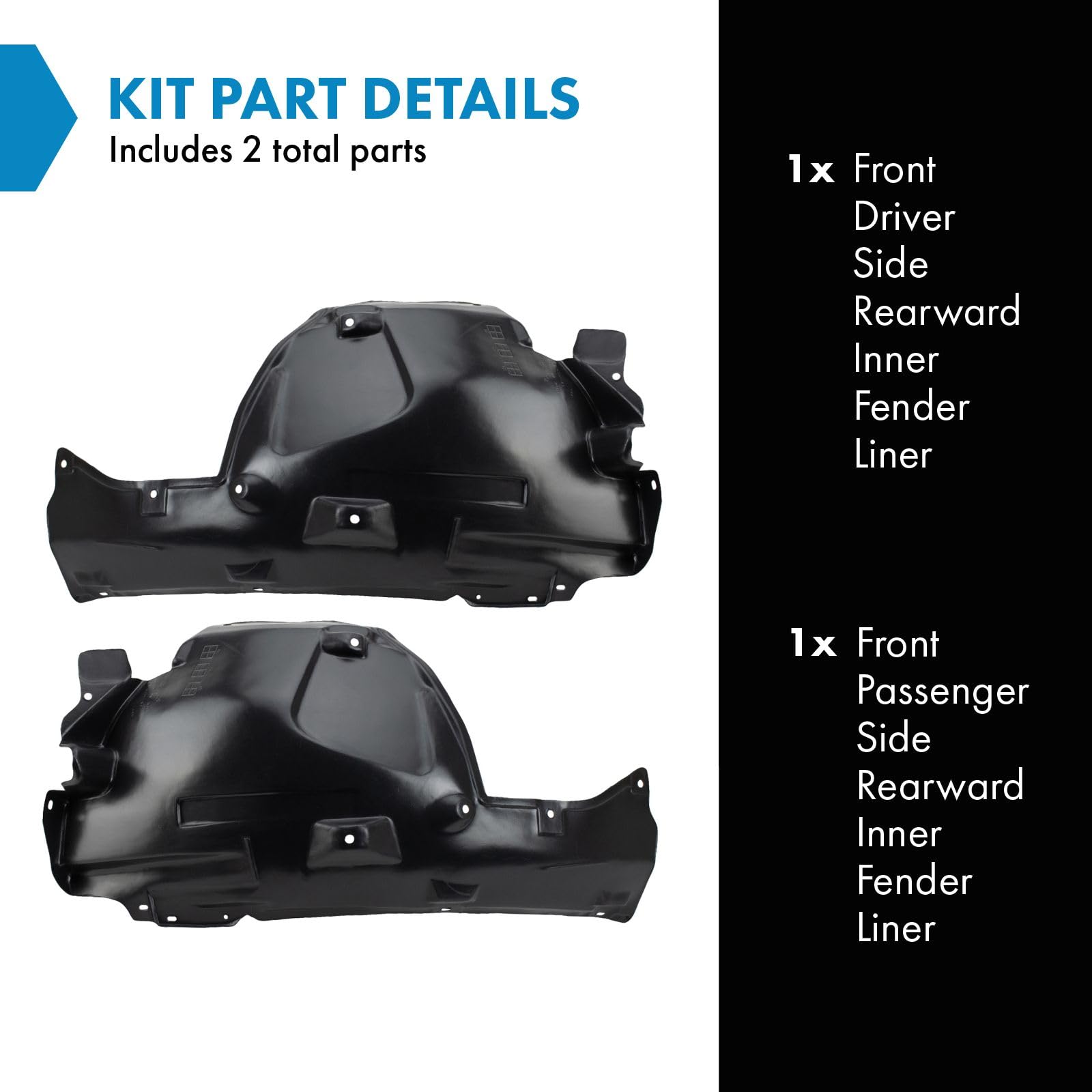 Trq Front Inner Fender Liner Set Compatible With 2008-2013 Infiniti G37 In1248113 In1249113