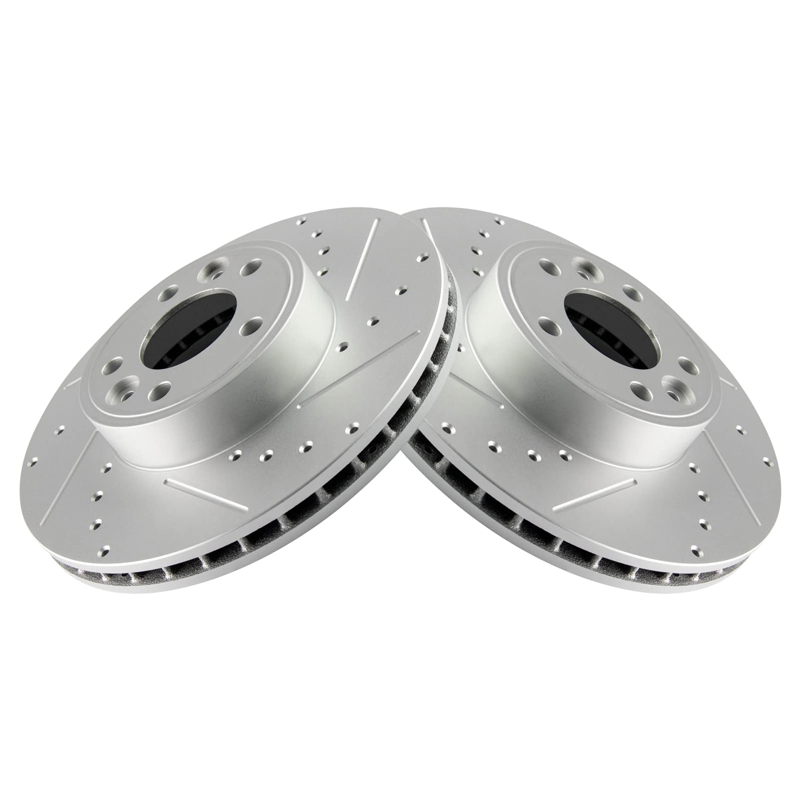 Trq Brake Rotors Set Performance Premium G-Coated Slotted X Drilled Front Driver & Passenger Side Compatible With 1998-2002 Ford
