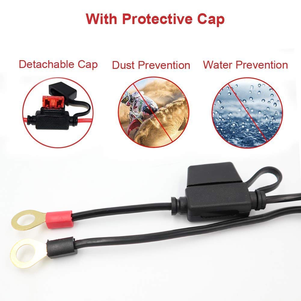 iMESTOU Motorcycle Solar SAE Quick Disconnect Extension Cable Adapter, Ring Terminal Harness with Black Fused 2-Pin Quick Discon