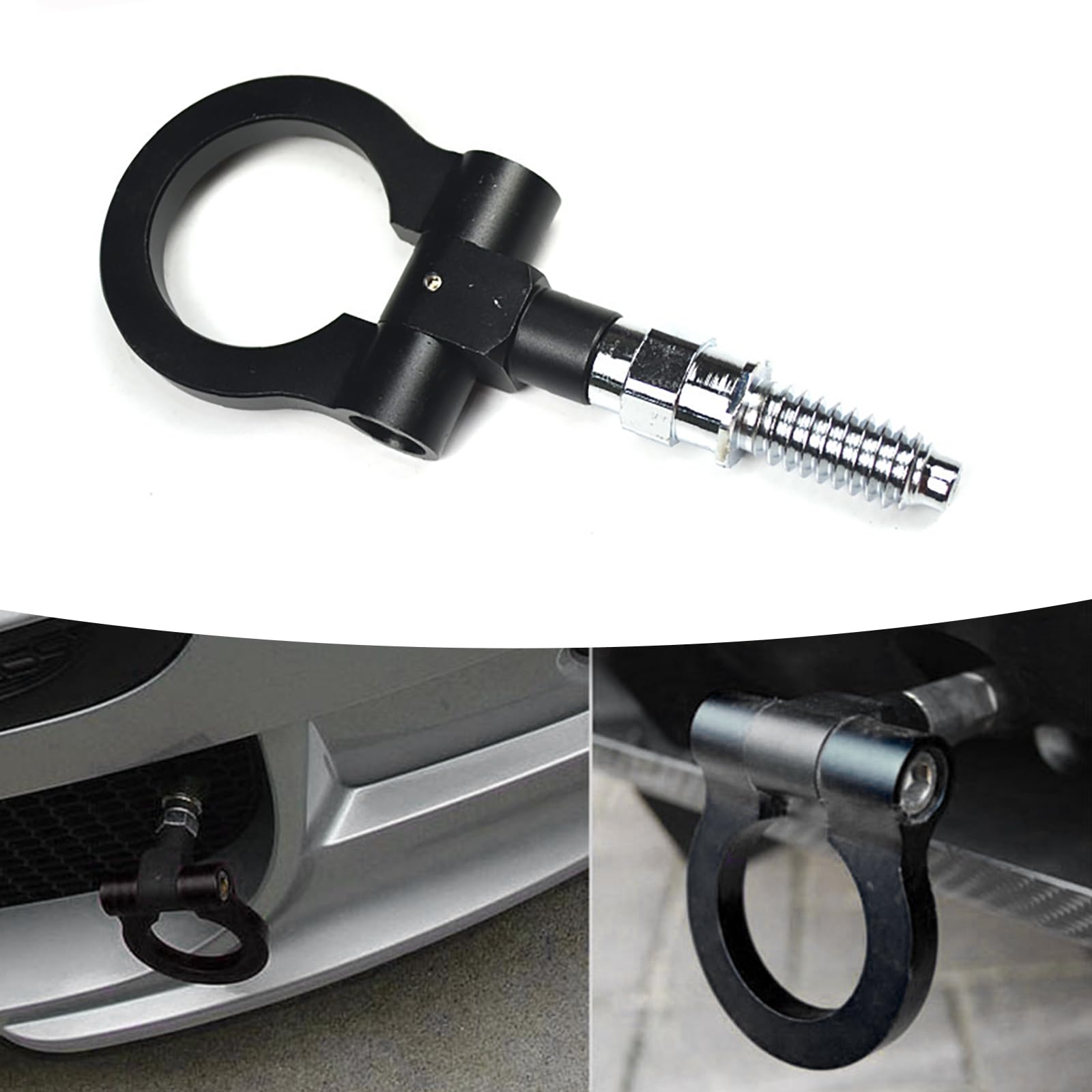 Yumfugu 1 PC Car Front Bumper Pull Ring, Alloy Knock-Resistant Structure Stable Screw-in Tow Hook, Multi-Functional Modification