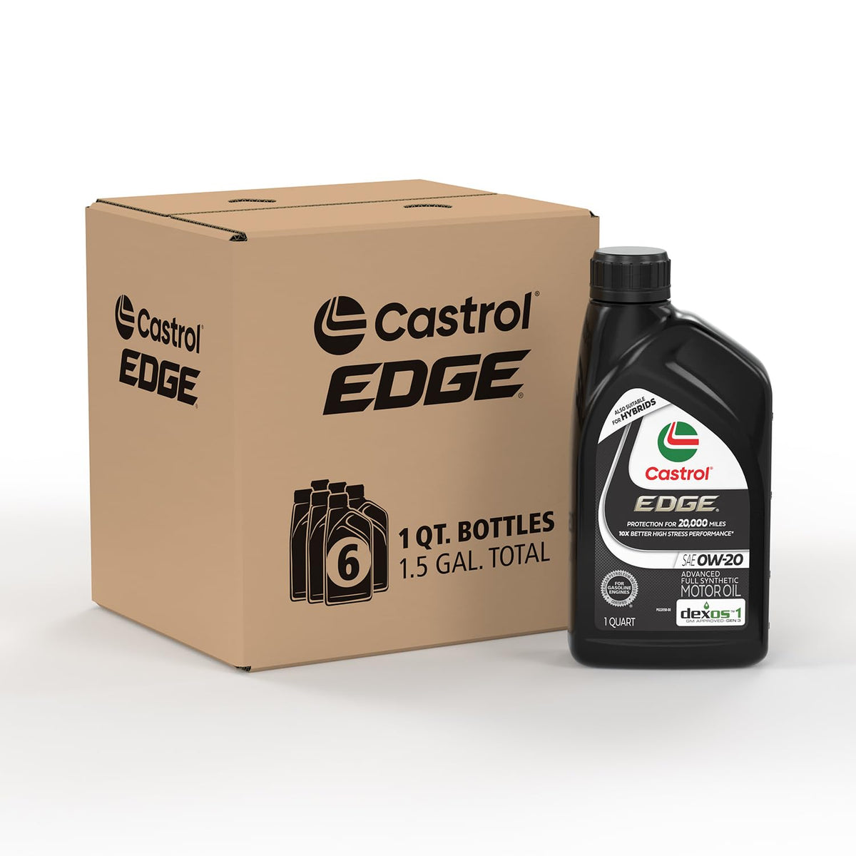 Castrol Edge 0W-20 Advanced Full Synthetic Motor Oil, 1 Quart, Pack Of 6