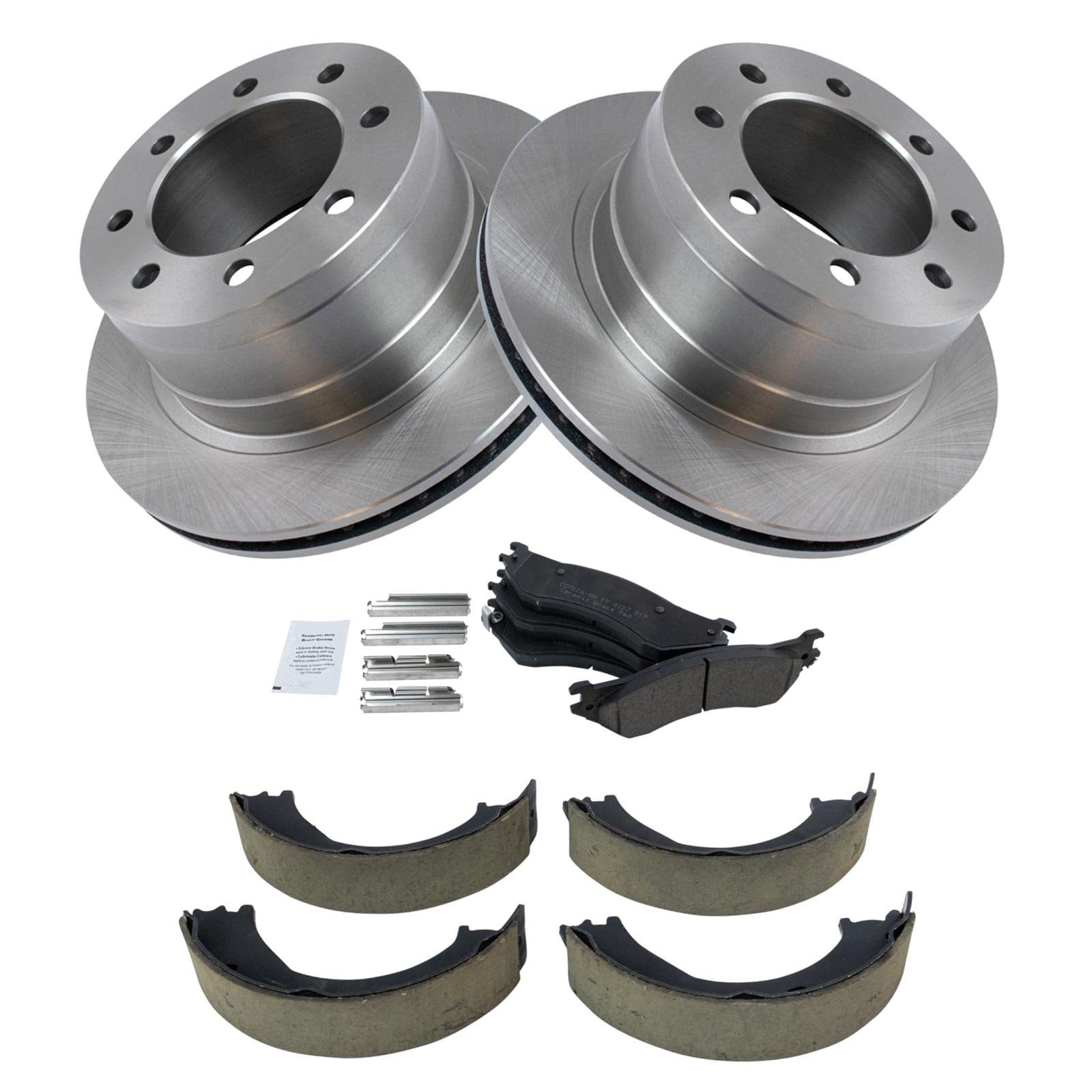 Trq Rear Brake Pad & Rotor Kit Brake Pads Brake Rotor Parking Brake Shoe Set Ceramic Compatible With 2003-2005 Dodge Ram 2500 Ra