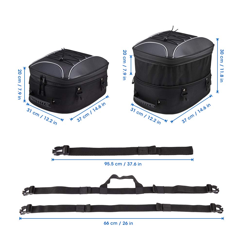Kemimoto Motorcycle Tail Bag, Dual Use Motorcycle Rear Seat Bag With Waterproof Rain Cover, 22L-34L Expandable Motorbike Helmet