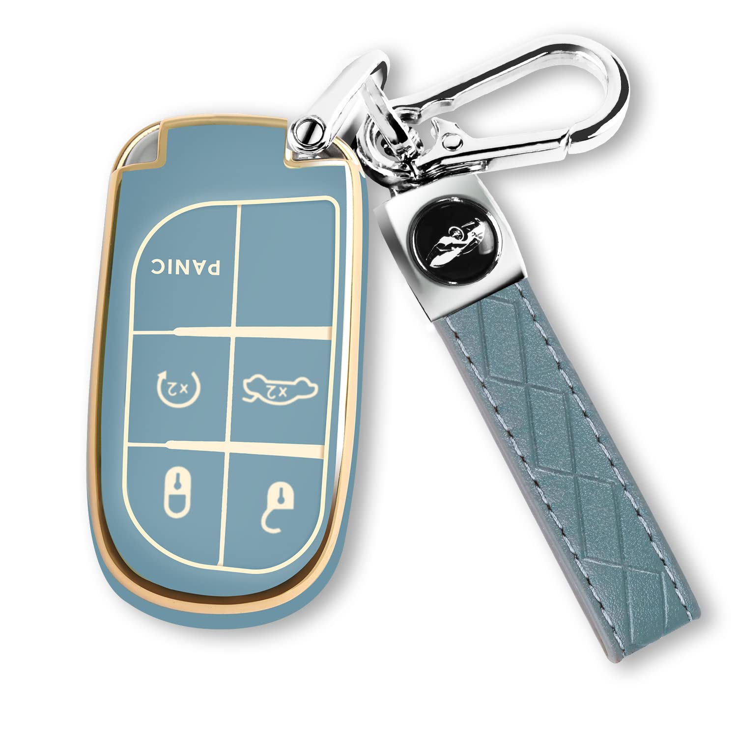 Qbuc For Jeep Key Fob Cover With Leather Keychain Tpu Protection Key Case Compatible With Grand Cherokee Renegade Smart Key