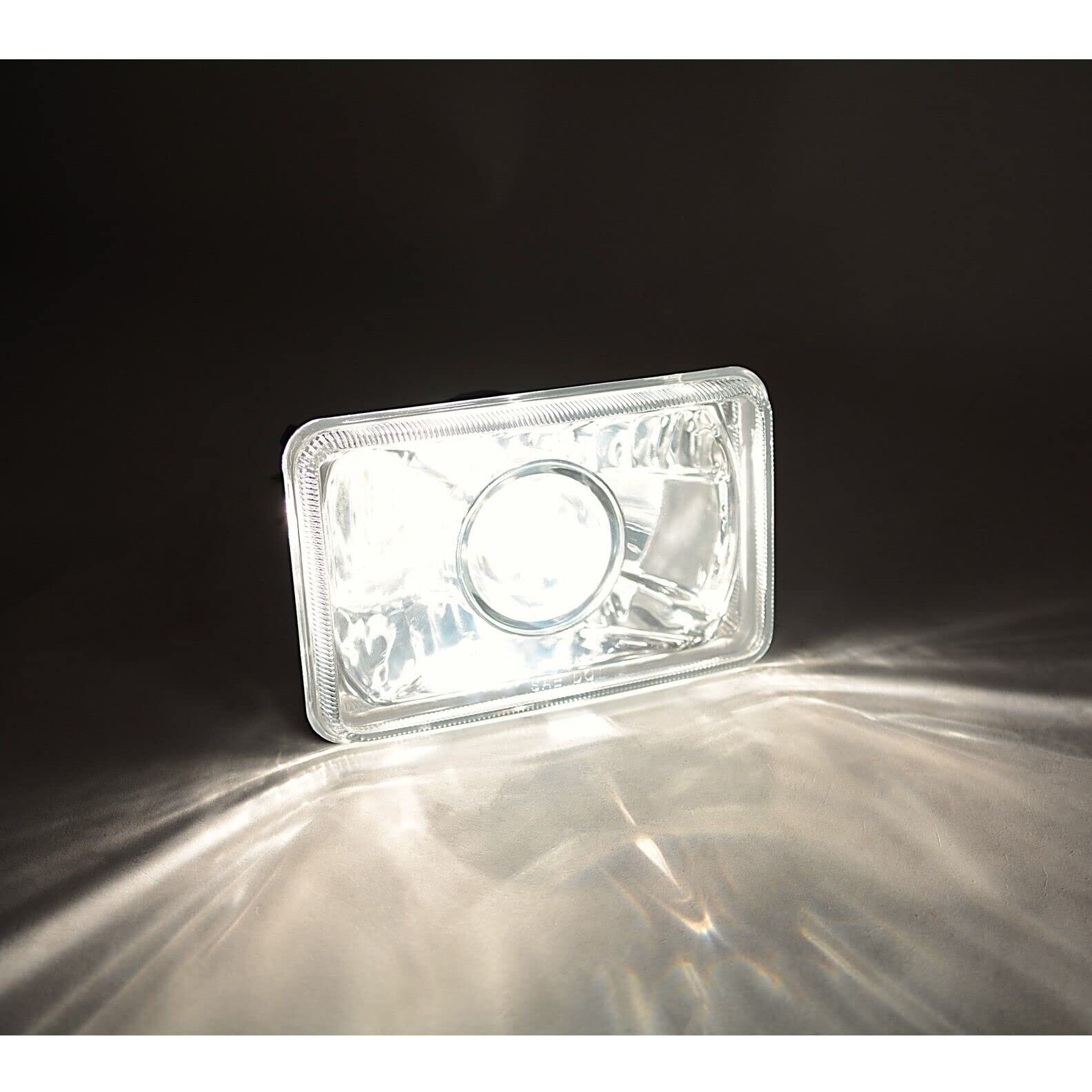 Octane Lighting 4X6 Inch Super White Halogen Projector Crystal Clear Lens/Metal Headlight H4 Light Bulb Headlamp Pair