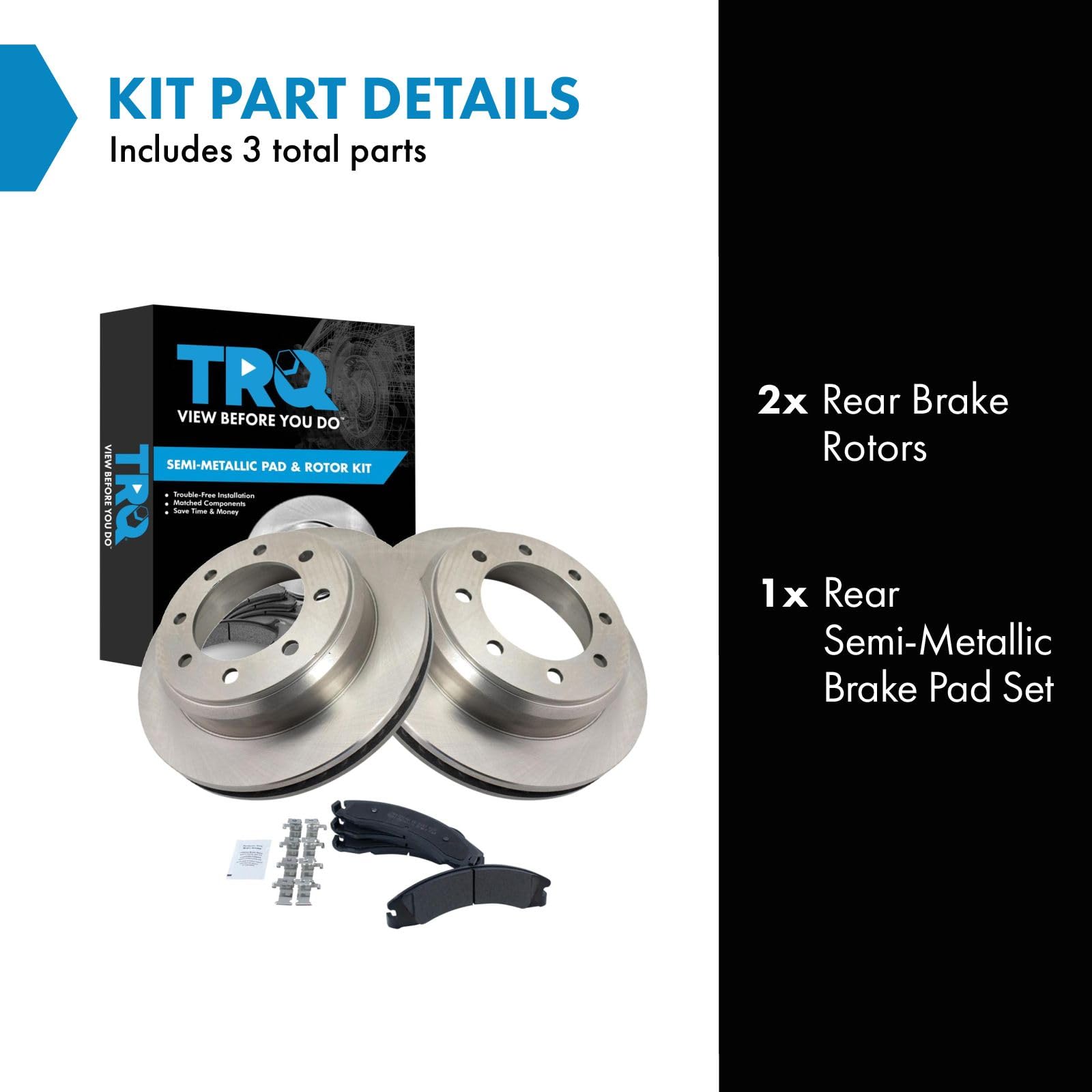 Trq Rear Brake Pad & Rotor Kit Brake Pads Brake Rotor Semi-Metallic Compatible With 2008-2014 Ford E-150 E-250 2008-2022 E-350 S