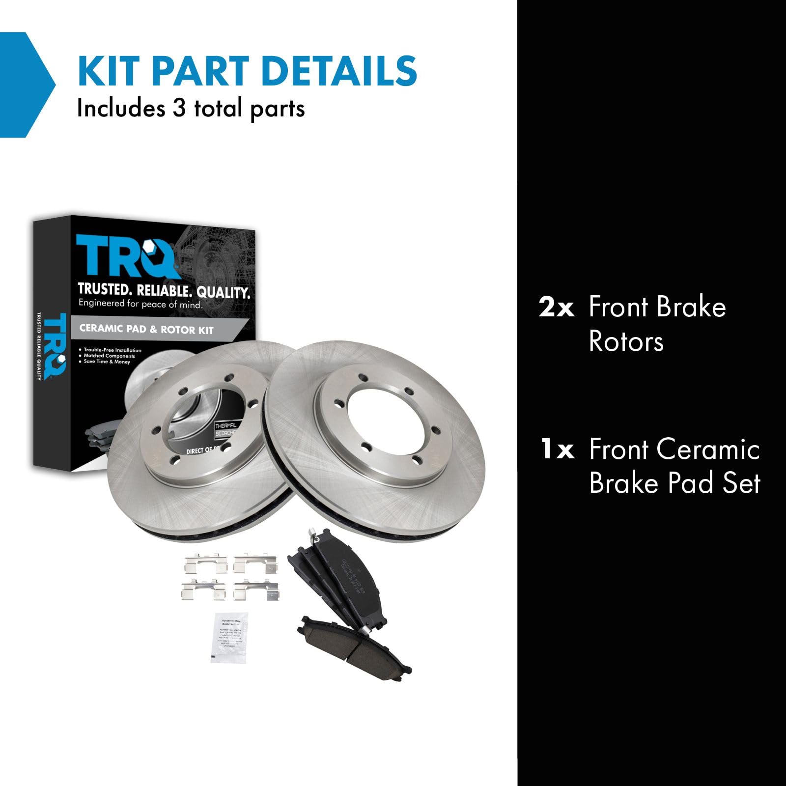 Trq Front Brake Pad & Rotor Kit Brake Pads Brake Rotor Ceramic Compatible With 1998-2004 Nissan Frontier