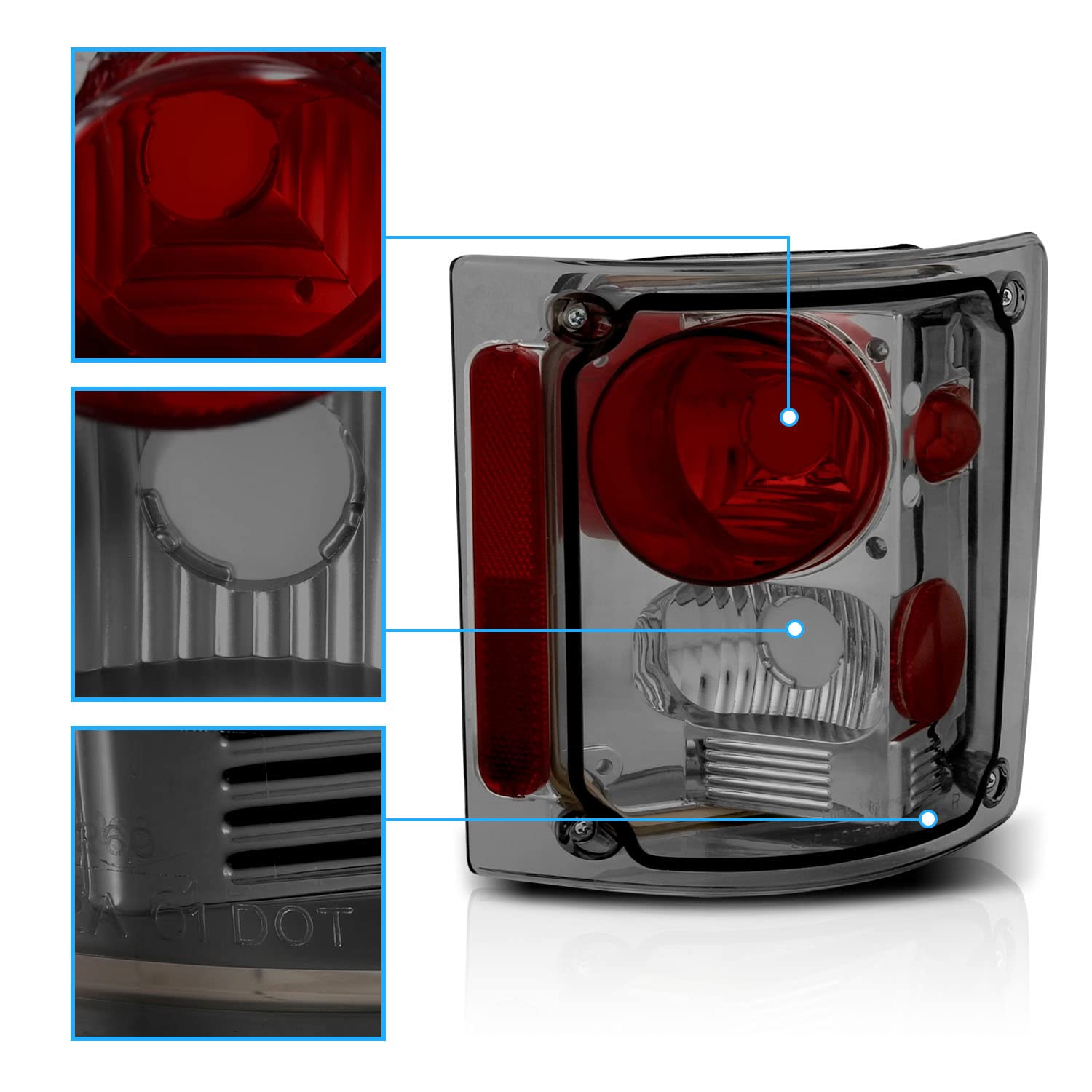 Amerilite Smoke Replacement Brake Tail Lights Pair For 1973-1991 Chevy Gmc Full Size Blazer Jimmy C/K Truck - Passenger And Driv