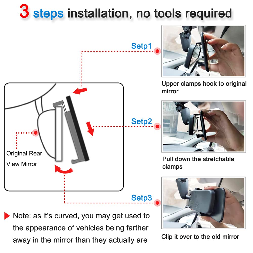 Skycrophd Rear View Mirror Frameless Car Interior Rearview Mirror Panoramic Wide Angle To Eliminate Blind Spots - Convex,11.8''(