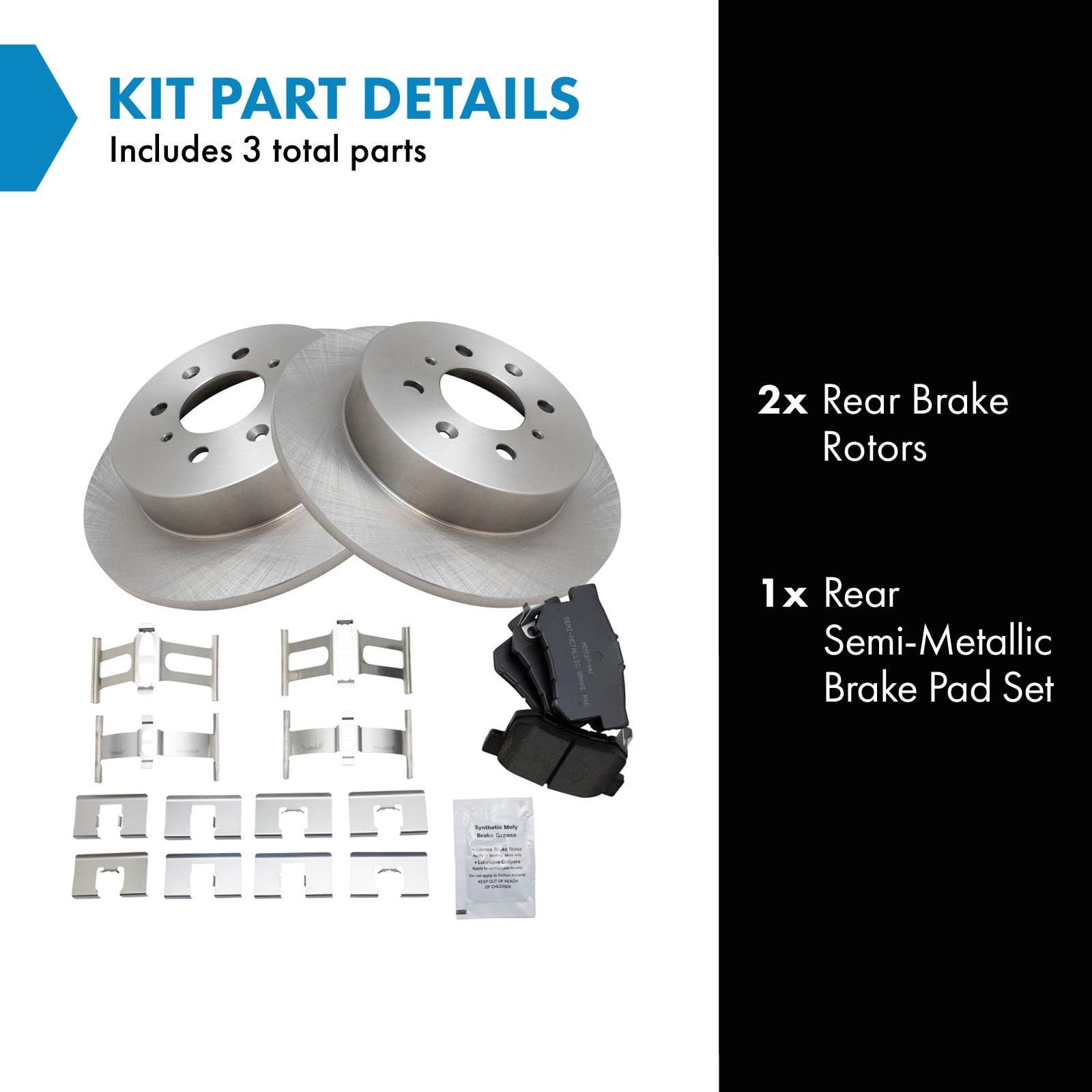 Trq Rear Brake Pad & Rotor Kit Brake Pads Brake Rotor Semi-Metallic Compatible With 2002-2003 Honda Civic