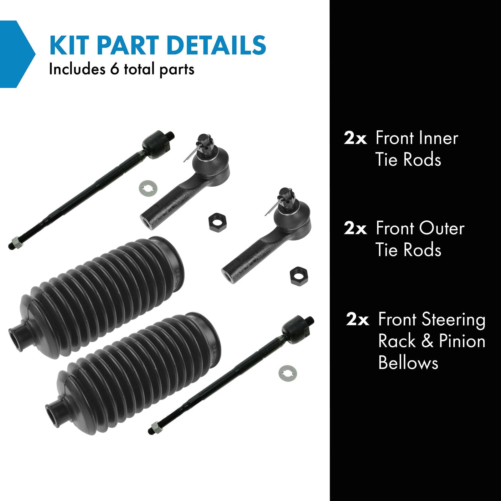 Trq Front Driver & Passenger Side Inner & Outer Steering Kit Steering Rack & Pinion Bellow Tie Rod Compatible With 1998-2001 Nis