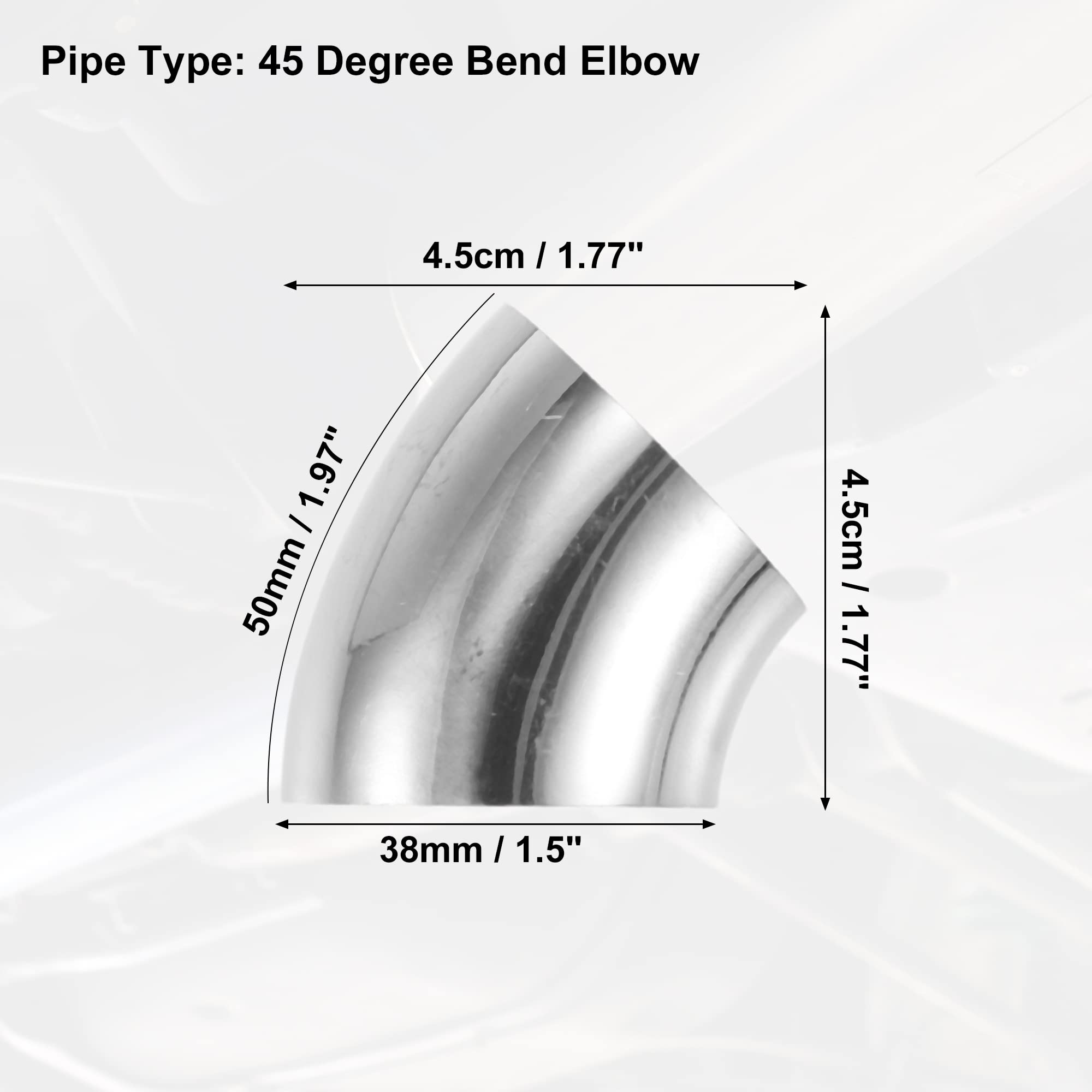 X AUTOHAUX 4 Pcs OD 1.5 Inch 45 Degree SS304 Stainless Steel Bend Tube Exhaust Elbow Pipe for Car Modified Exhaust System 1.5''