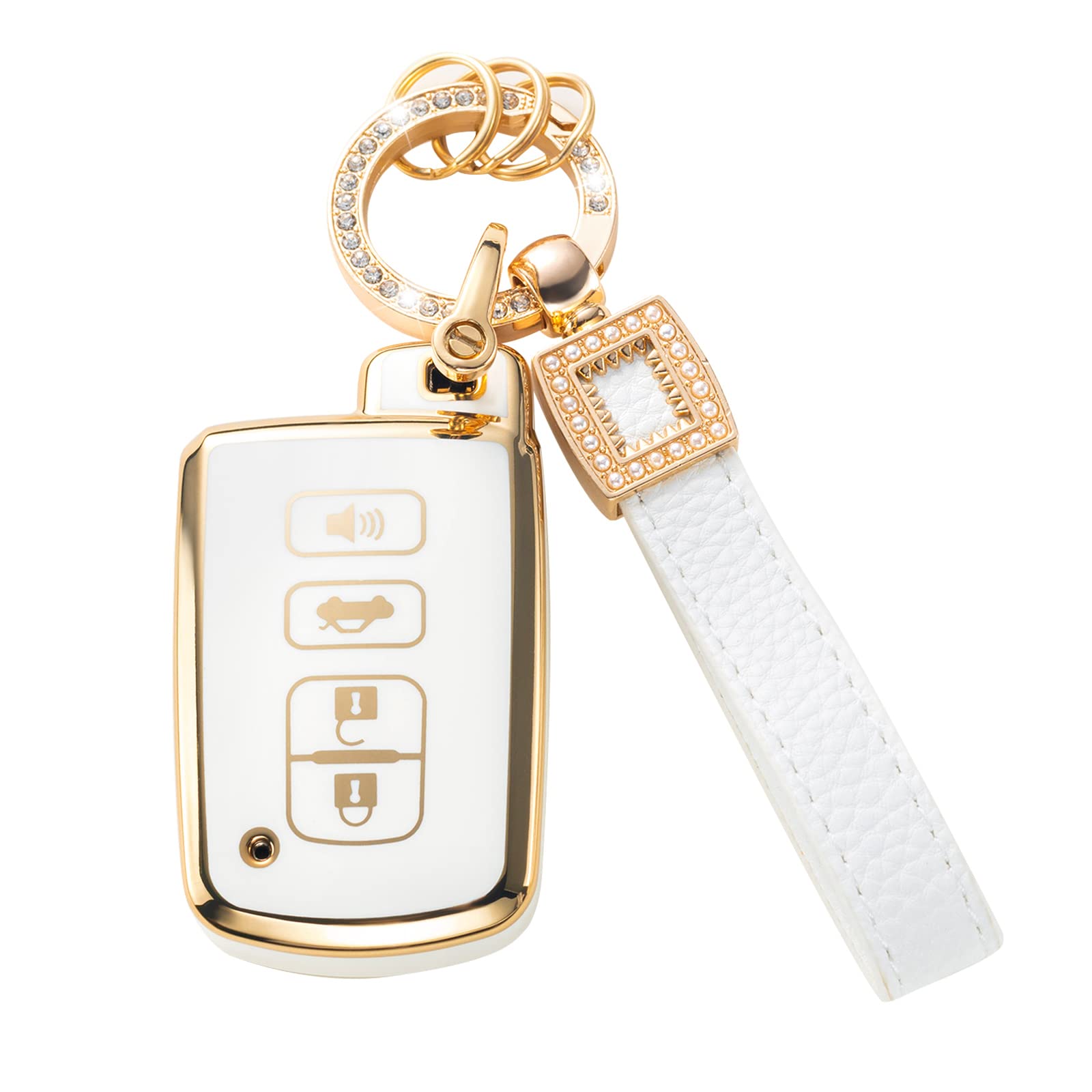 Cacarlike For Toyota Key Fob Cover With Leather Lanyard, Car Key Fob Case Compatible With Toyota Camry Avalon Corolla Highlander