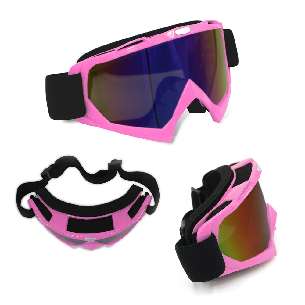 4-Fq Pink Motorcycle Goggles - Windproof, Dustproof, Anti-Scratch, Protective Powersport Goggles For Motocross, Dirt Bike, Atv,