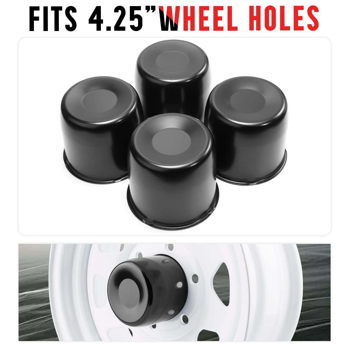 Rtrhinotuning 4.25 Inch Center Caps Black Trailers Wheel Center Caps For Rims Push Through Hub Covers For Trucks Trailer Camper