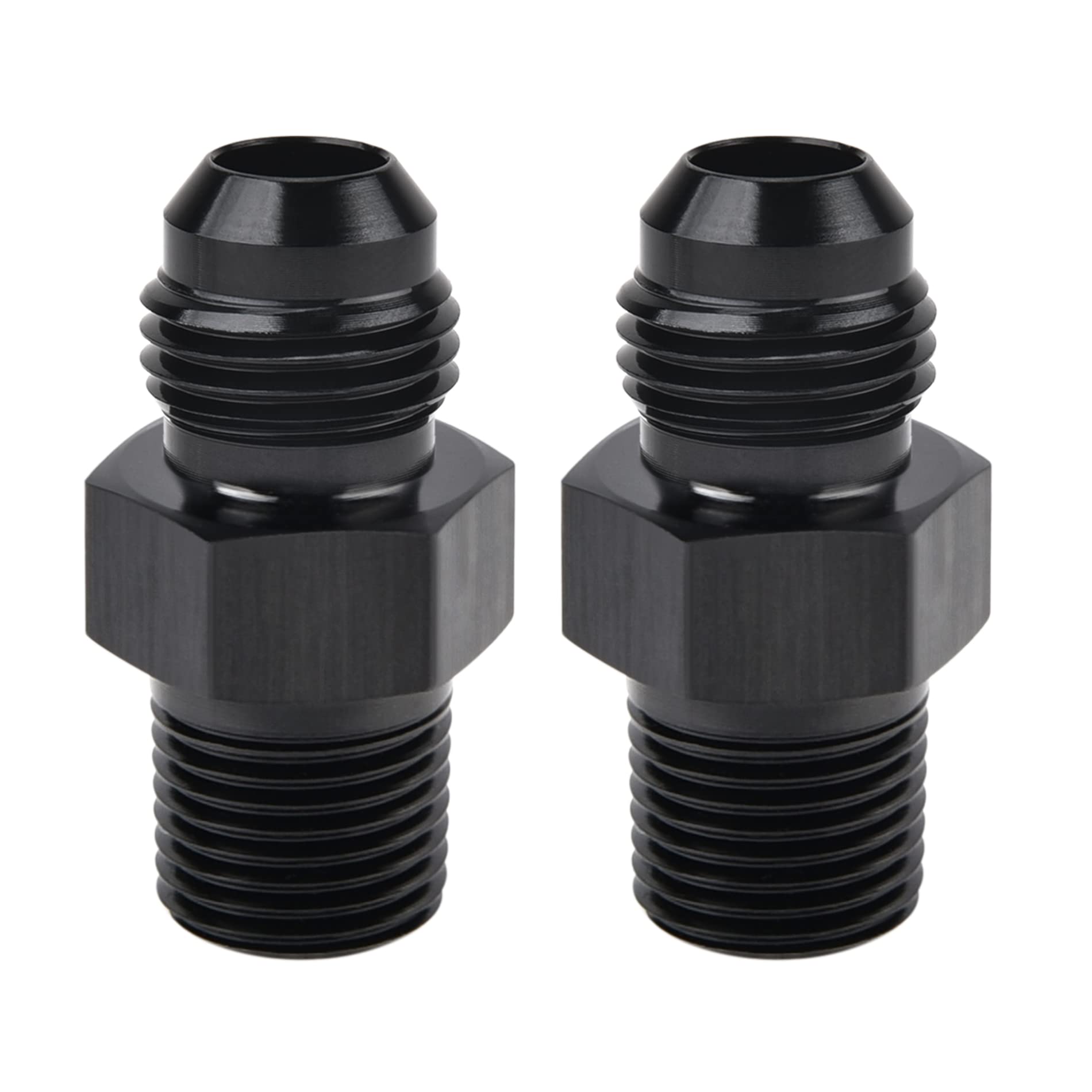 Evil Energy 6An Male Flare To 1/8'' Npt Pipe Fitting Adapter Aluminum Straight Black 2Pcs